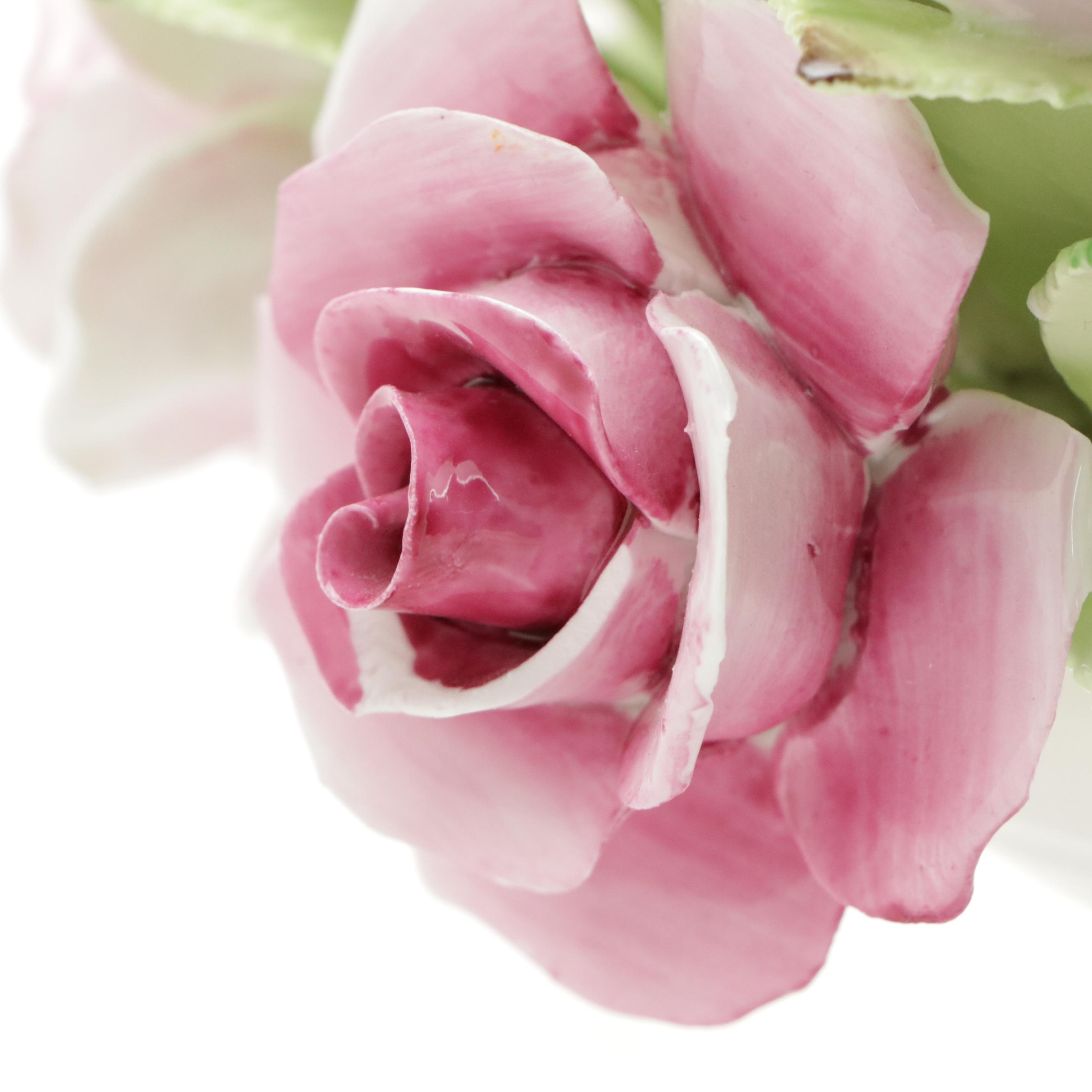 English Bone China Flower Basket Figurines