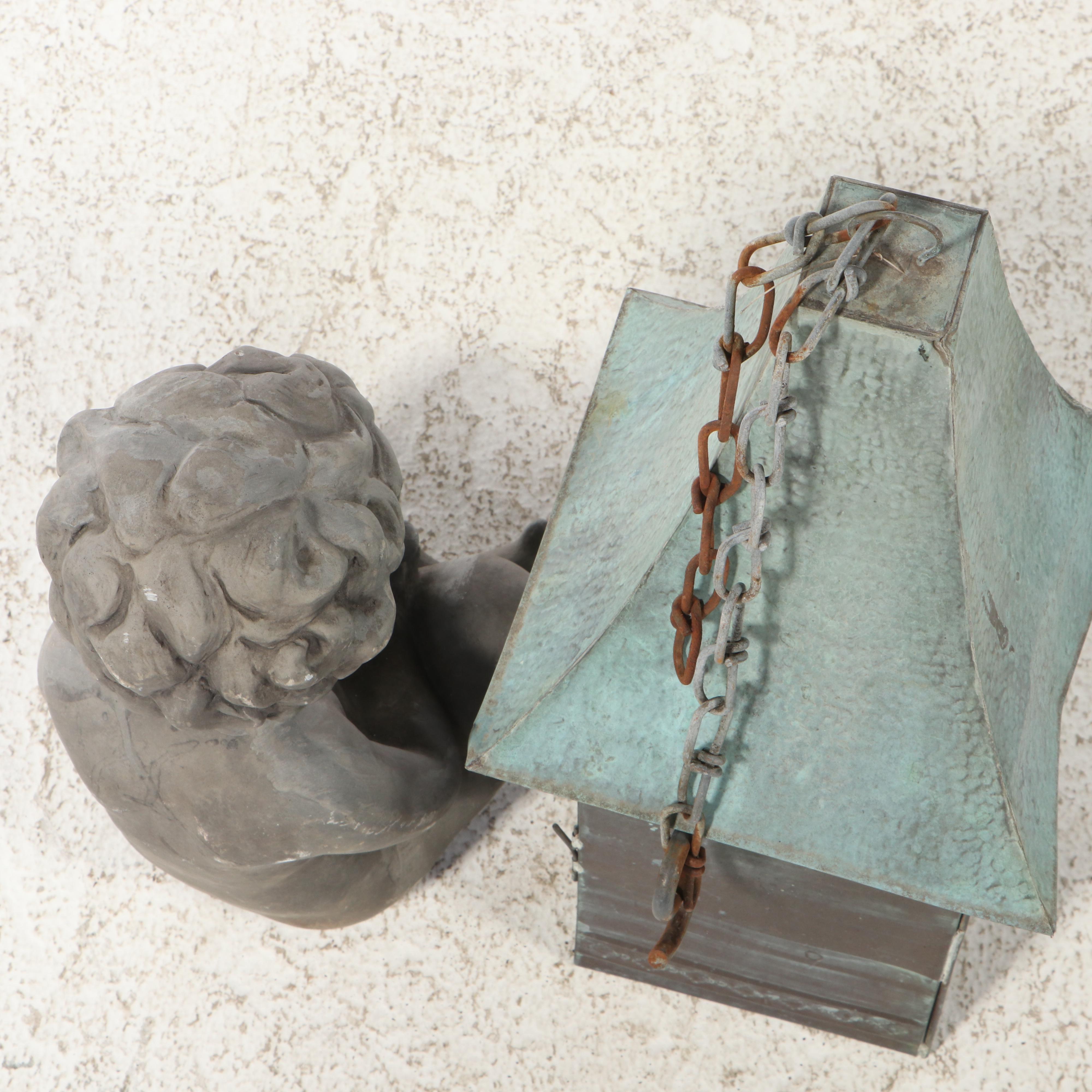 Cast Concrete Garden Statue with Copper Bird House EBTH