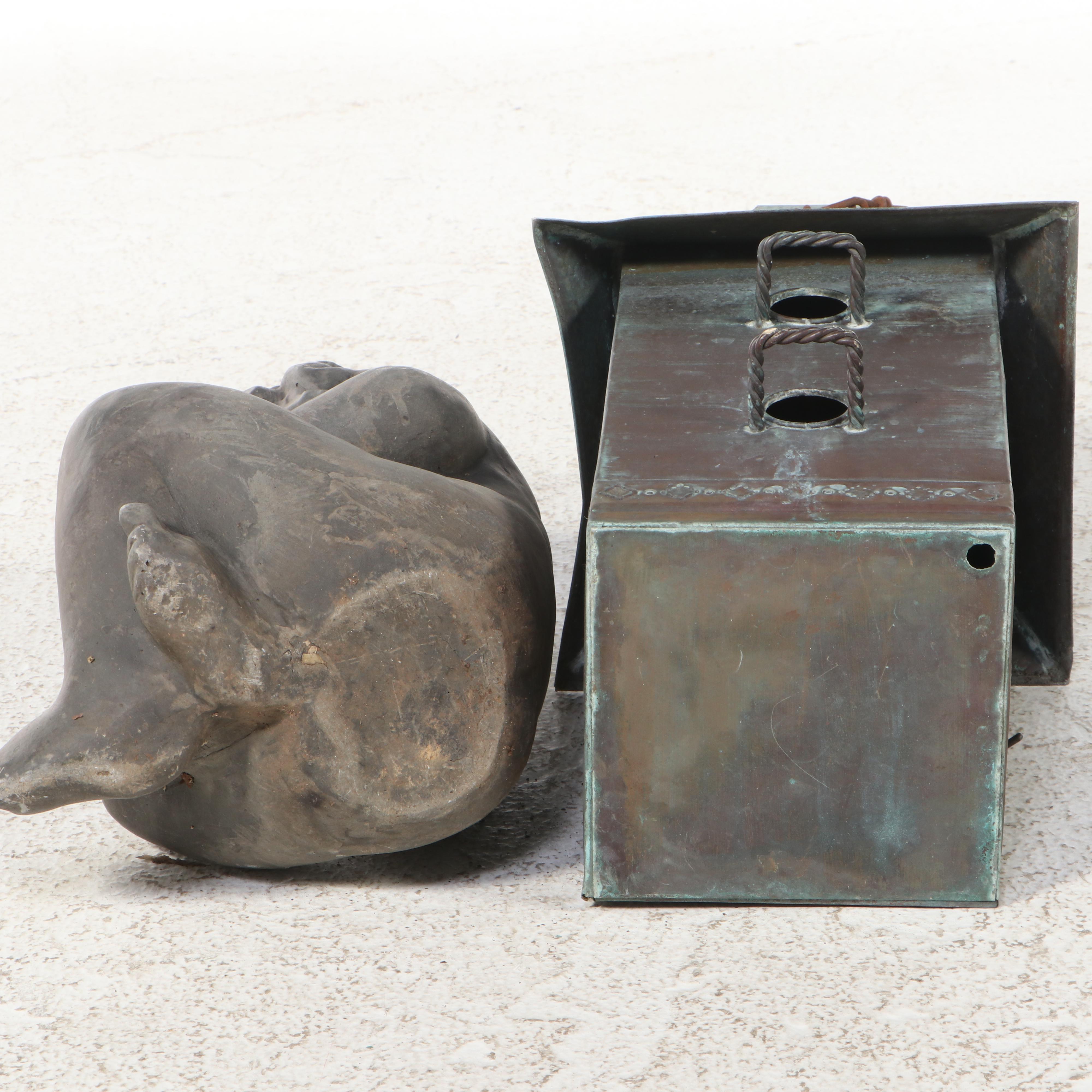 Cast Concrete Garden Statue with Copper Bird House EBTH