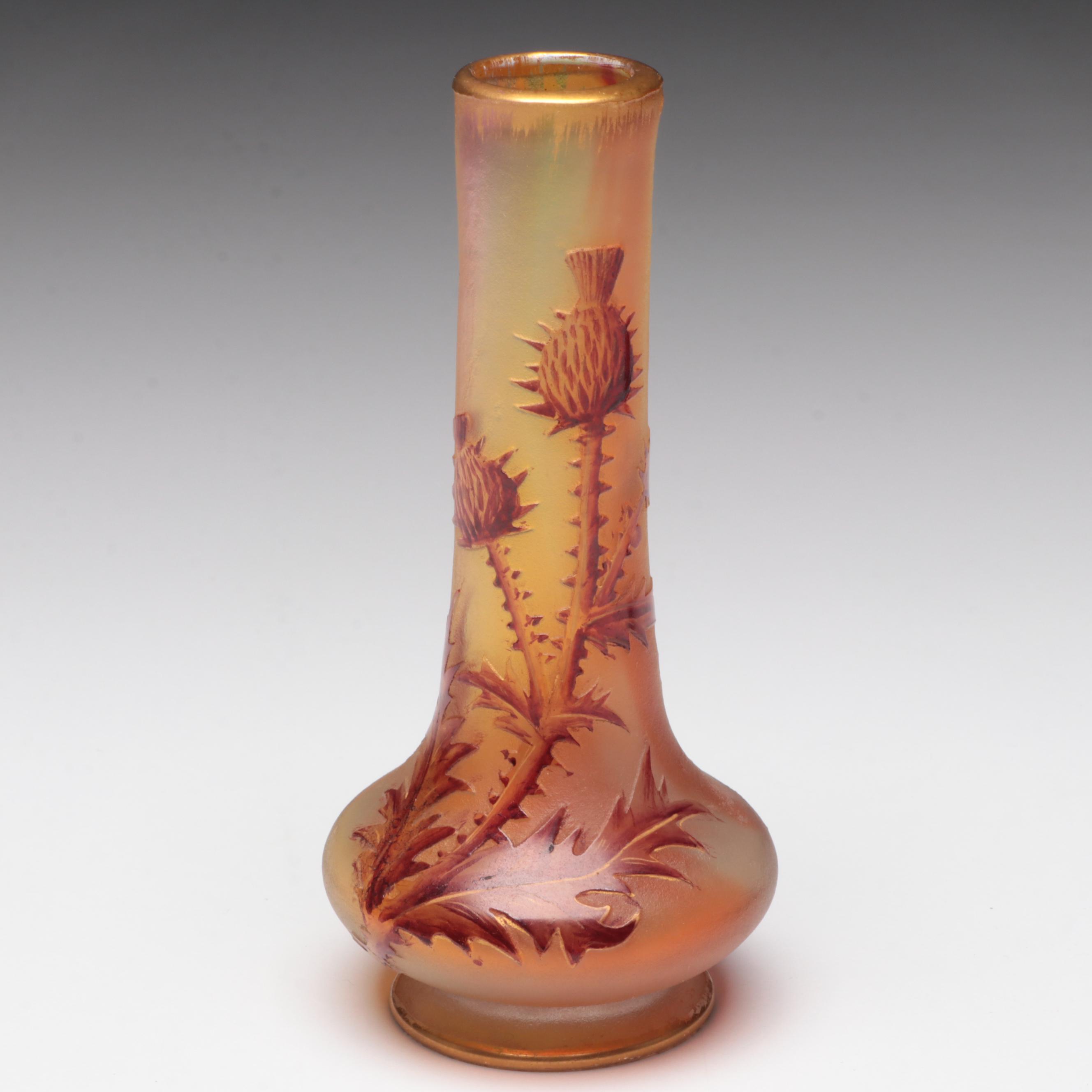 Daum Nancy Enameled Glass Thistle Vase, Late 19th Century