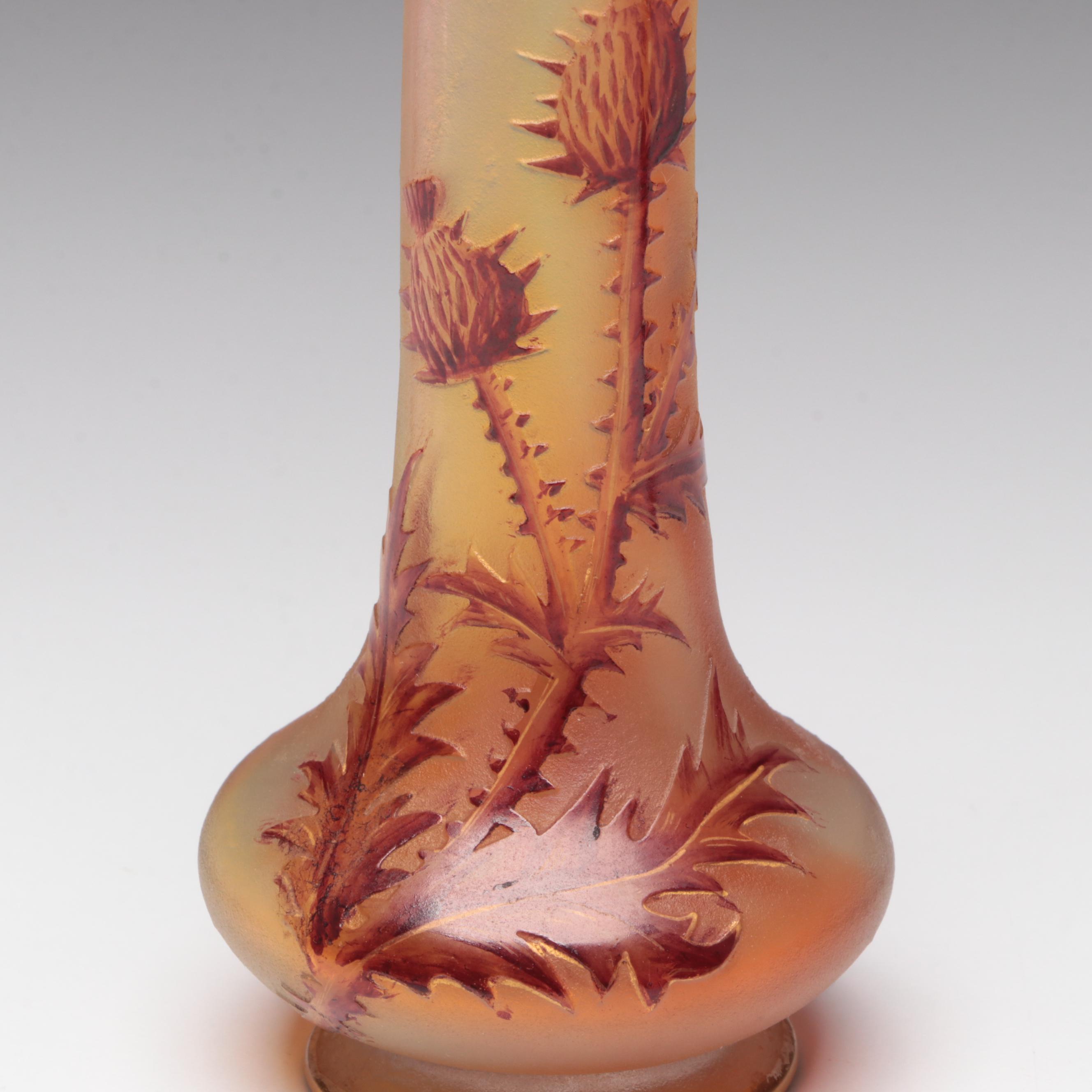 Daum Nancy Enameled Glass Thistle Vase, Late 19th Century