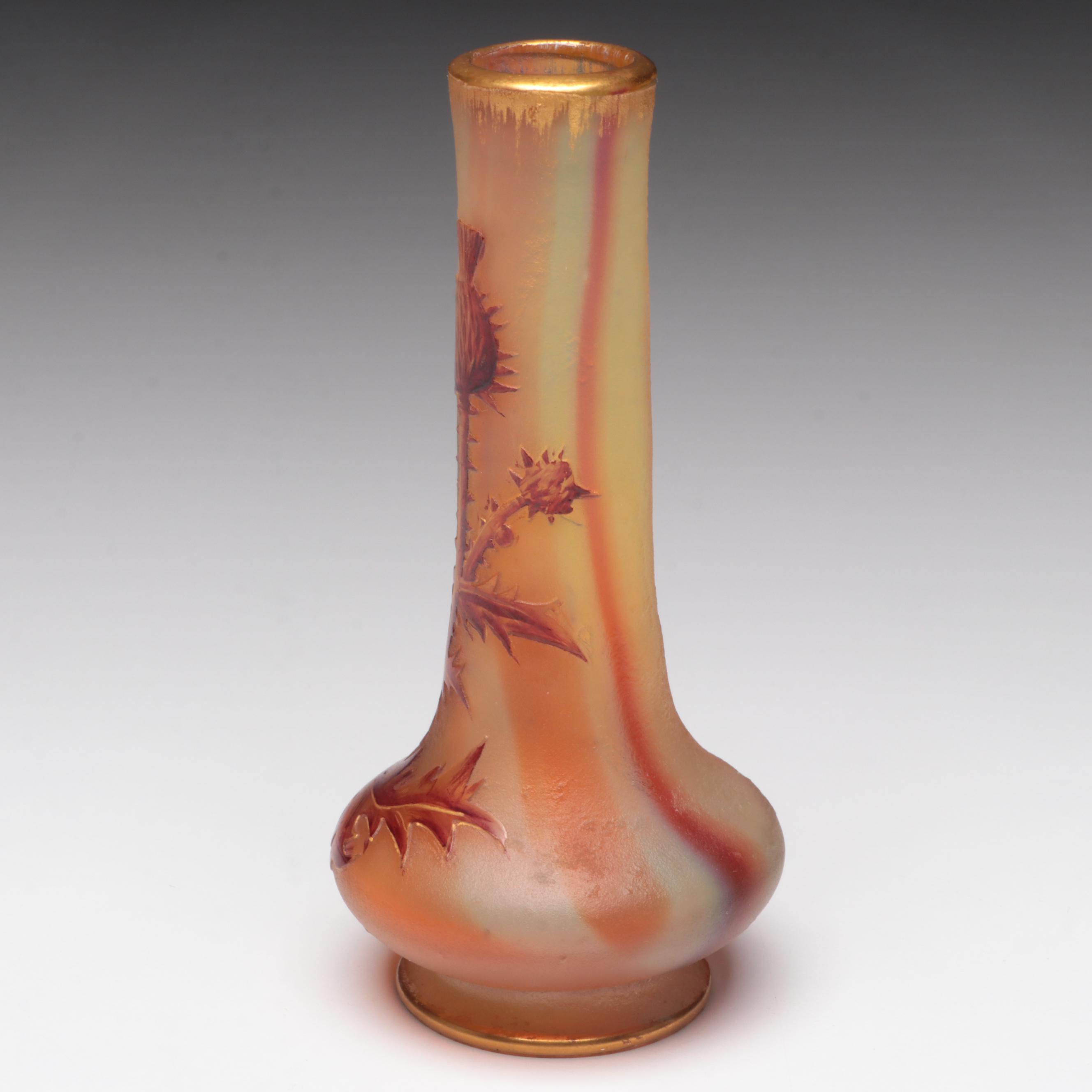 Daum Nancy Enameled Glass Thistle Vase, Late 19th Century