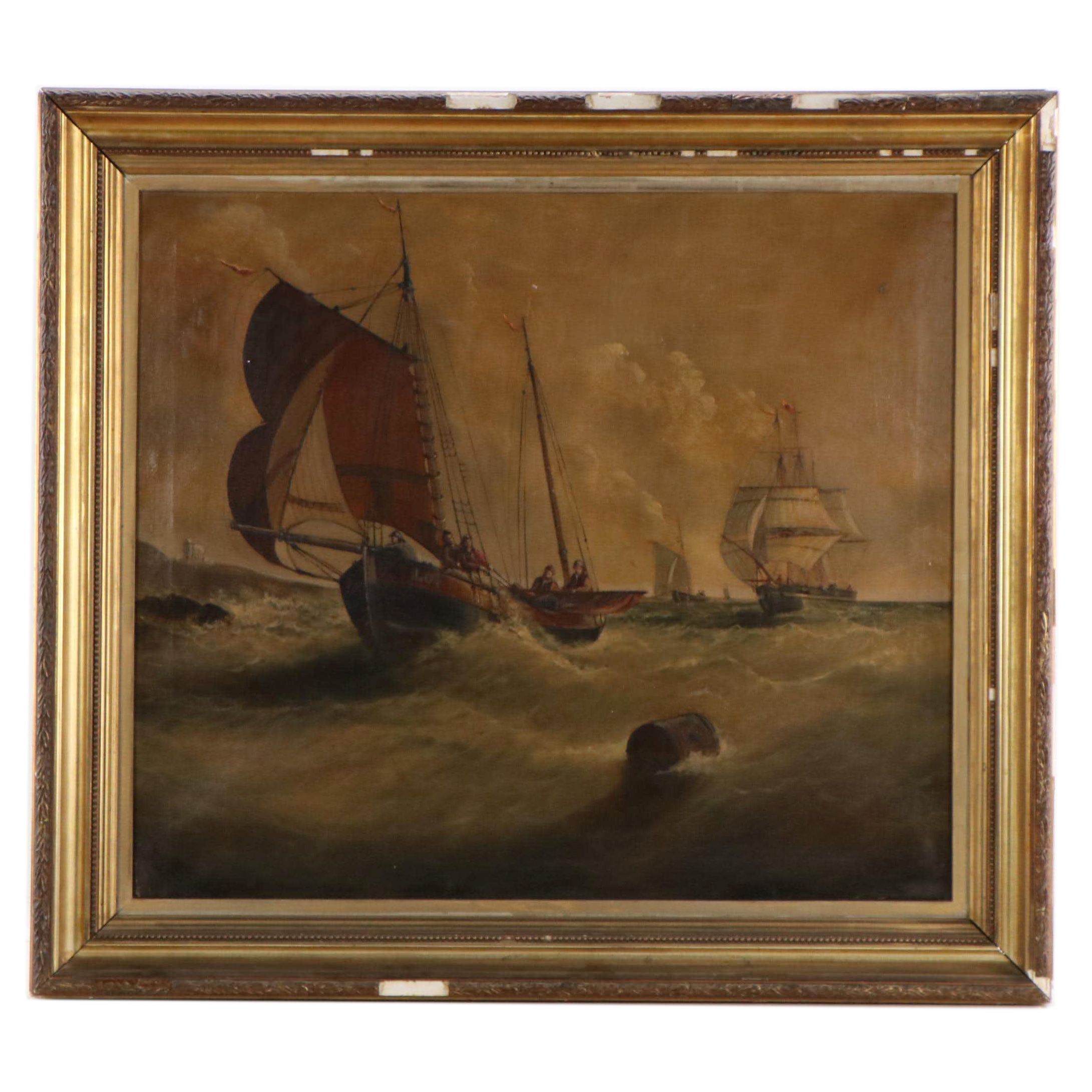 Narrative Oil Painting of Maritime Seascape, Circa 19th Century