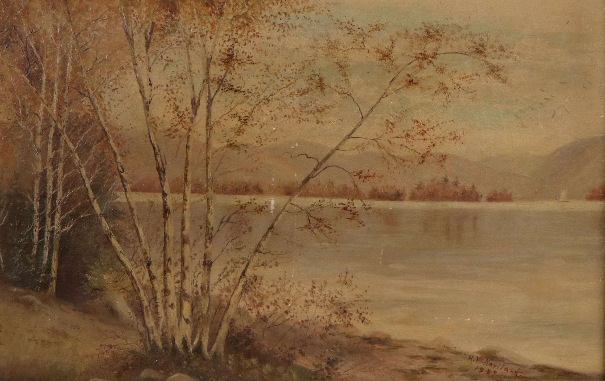 H.W. Haviland Landscape Oil Painting of Autumnal Forest, 1889