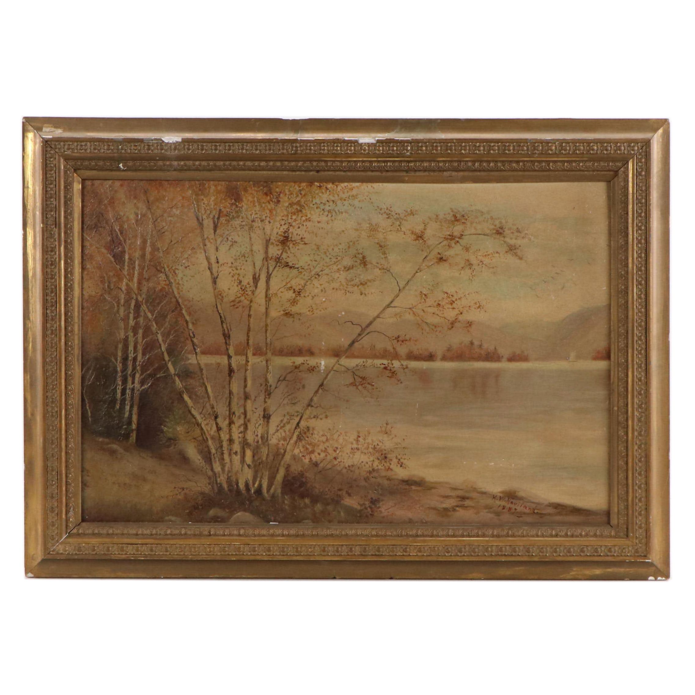 H.W. Haviland Landscape Oil Painting of Autumnal Forest, 1889