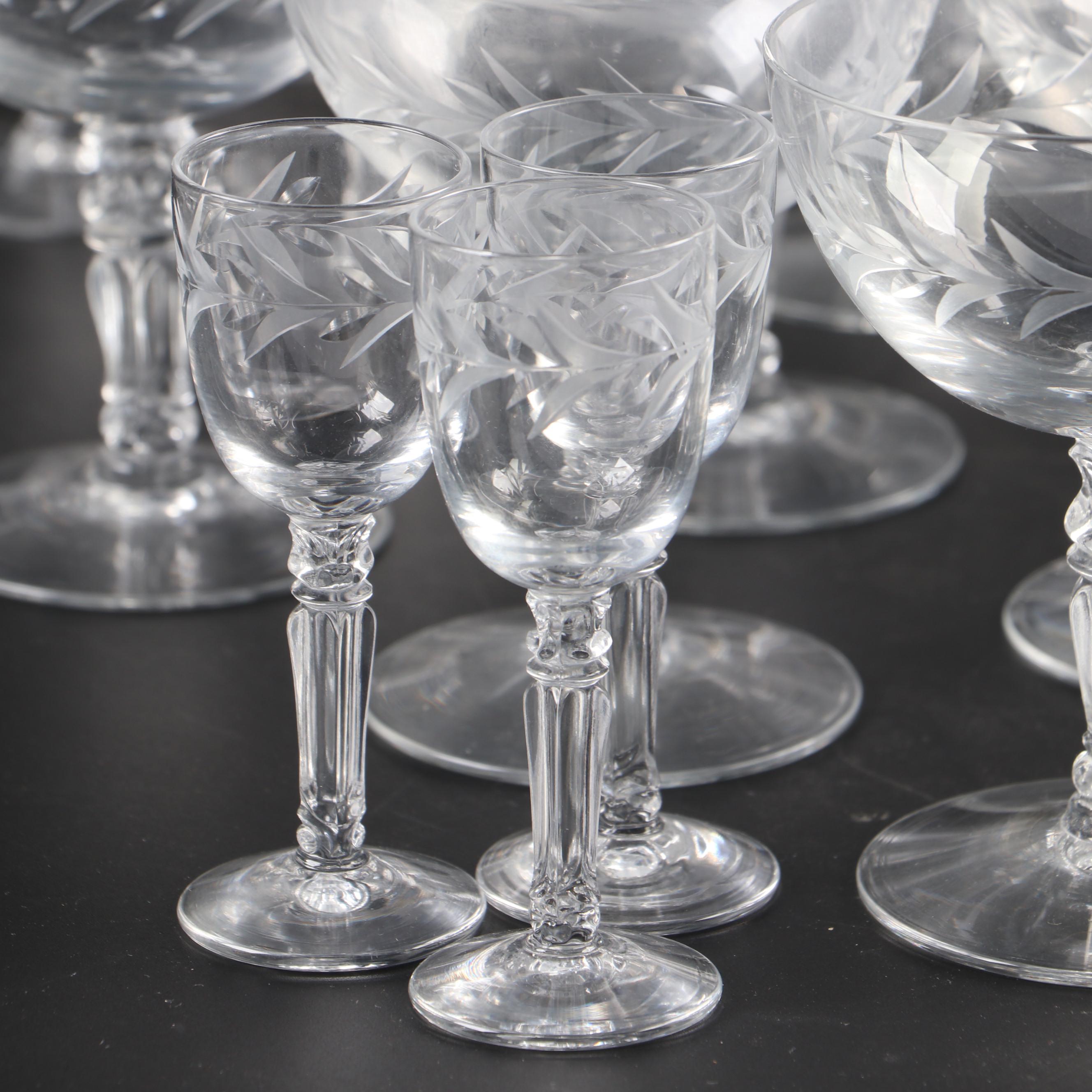 Etched Glass Liquor Cocktail Glasses, Cordials and More Stemware EBTH