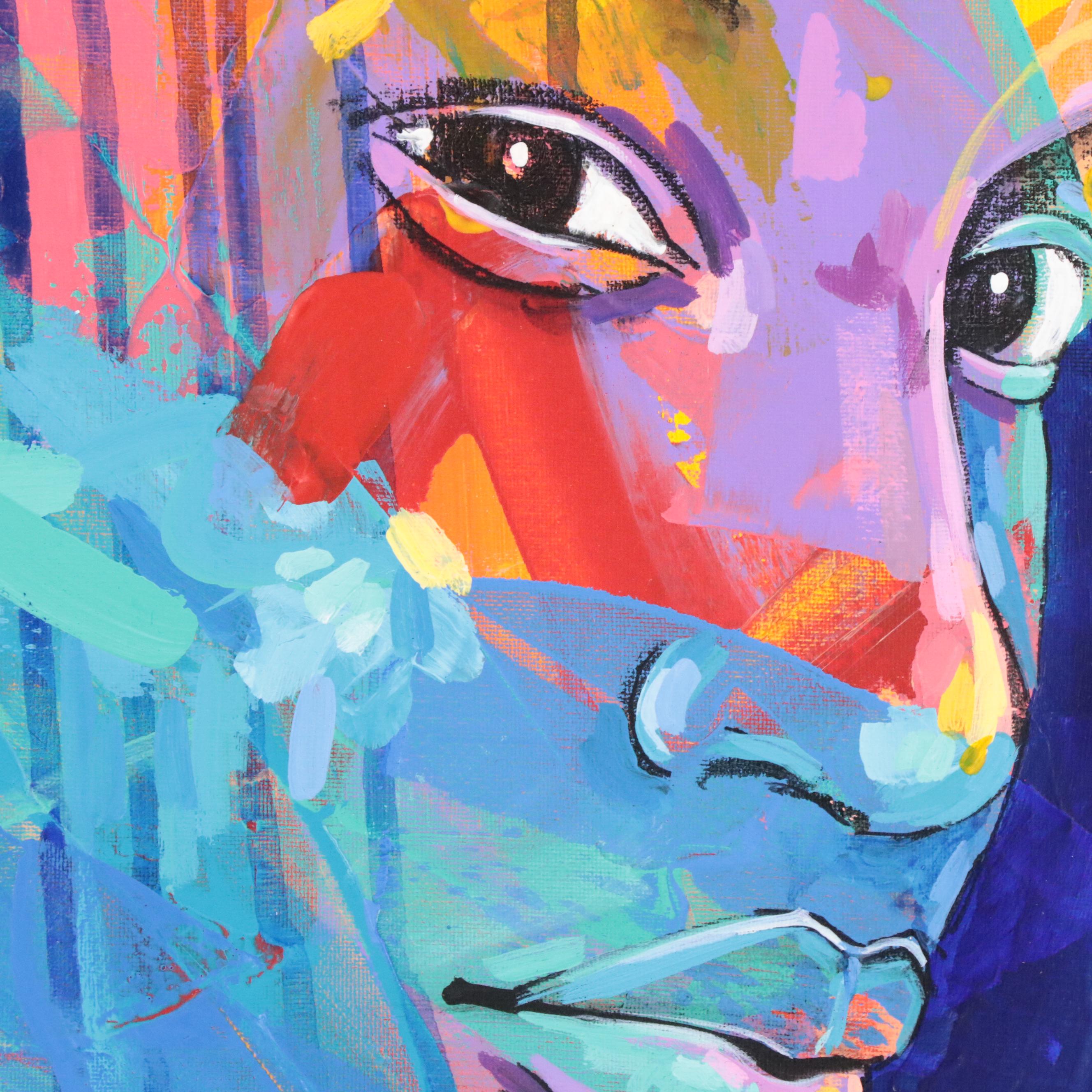 Abiola Idowu Stylized Portrait Mixed Media Painting "Symbol of Humility," 2021