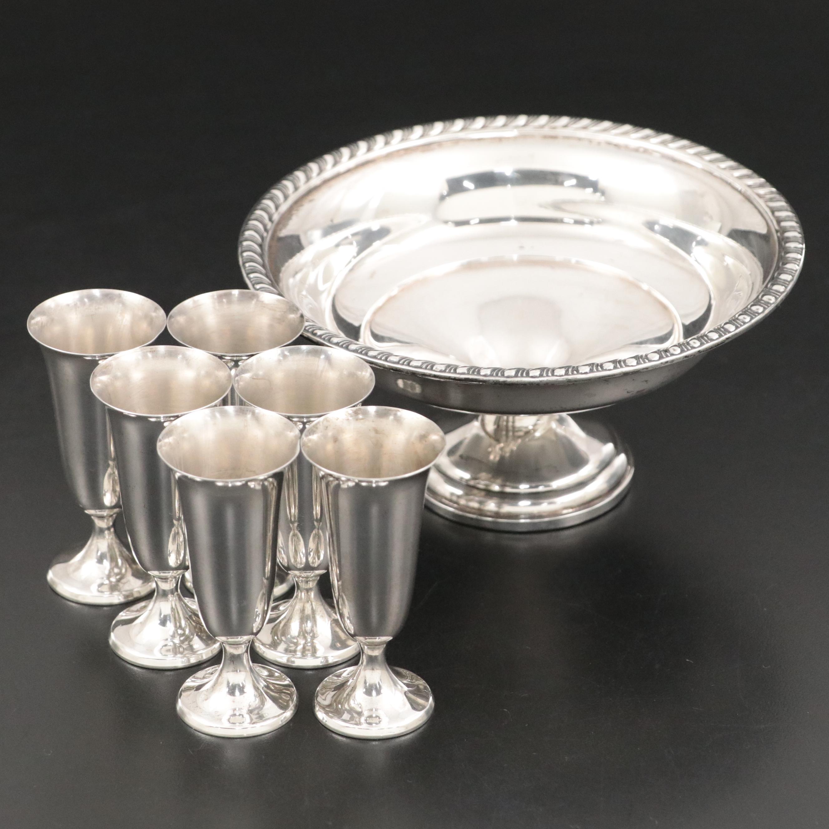 Gorham Sterling Silver Cordial Cups with Crown Silver Co. Sterling Compote