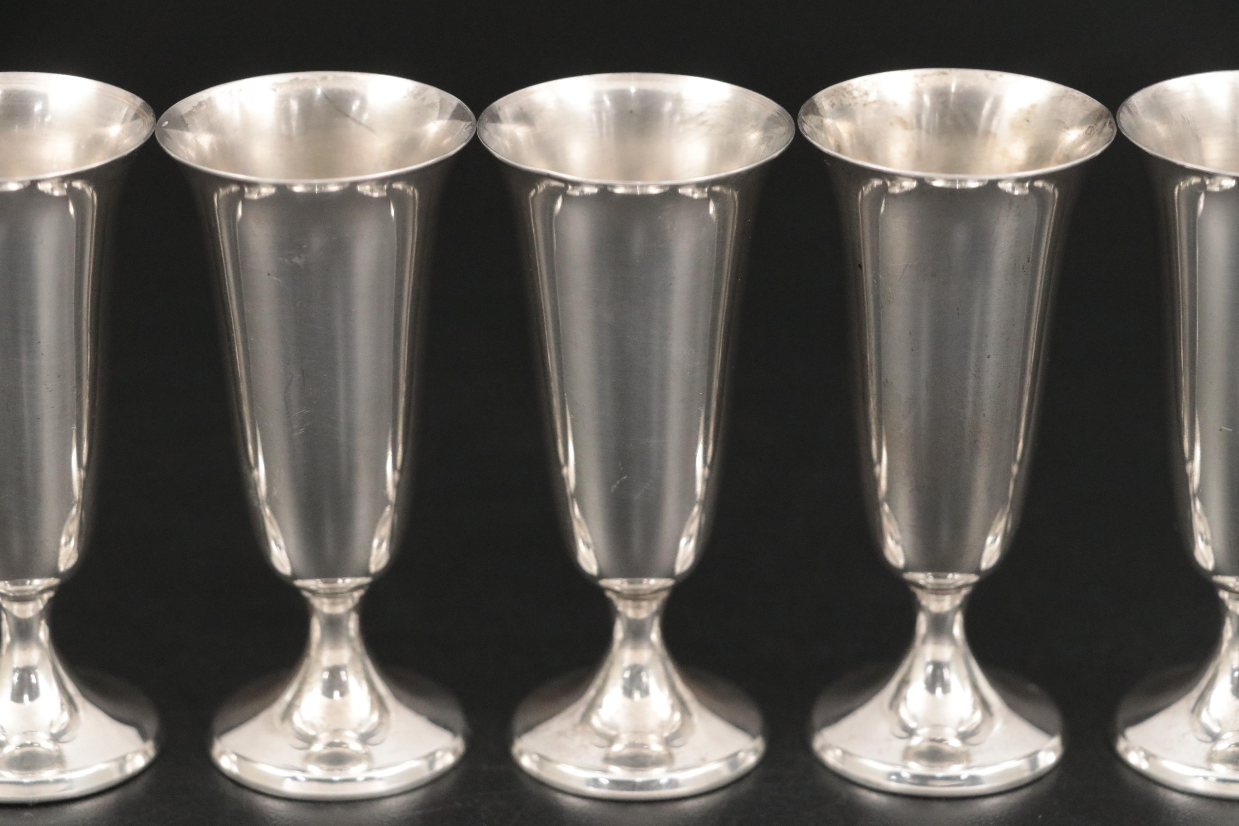 Gorham Sterling Silver Cordial Cups with Crown Silver Co. Sterling Compote