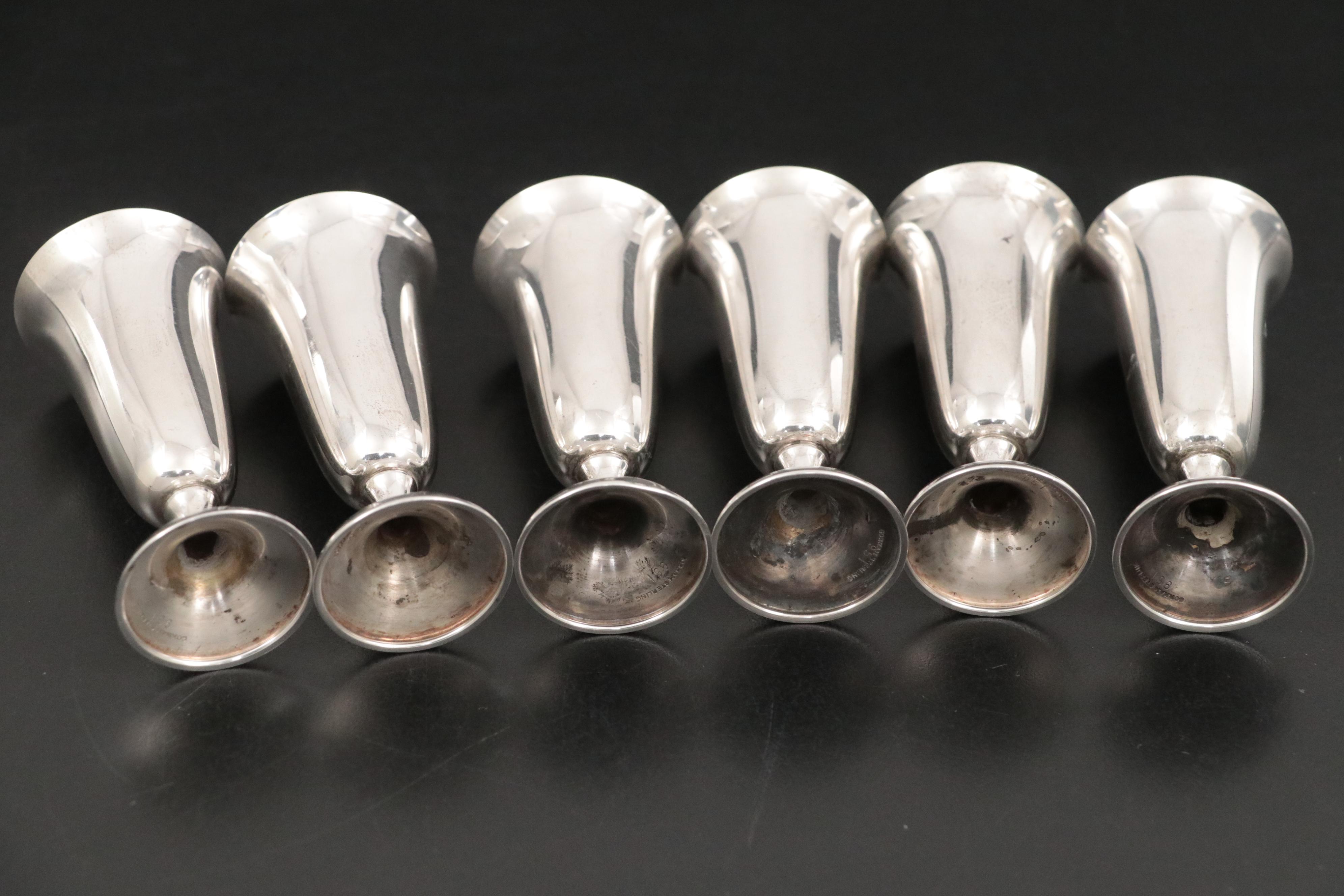 Gorham Sterling Silver Cordial Cups with Crown Silver Co. Sterling Compote