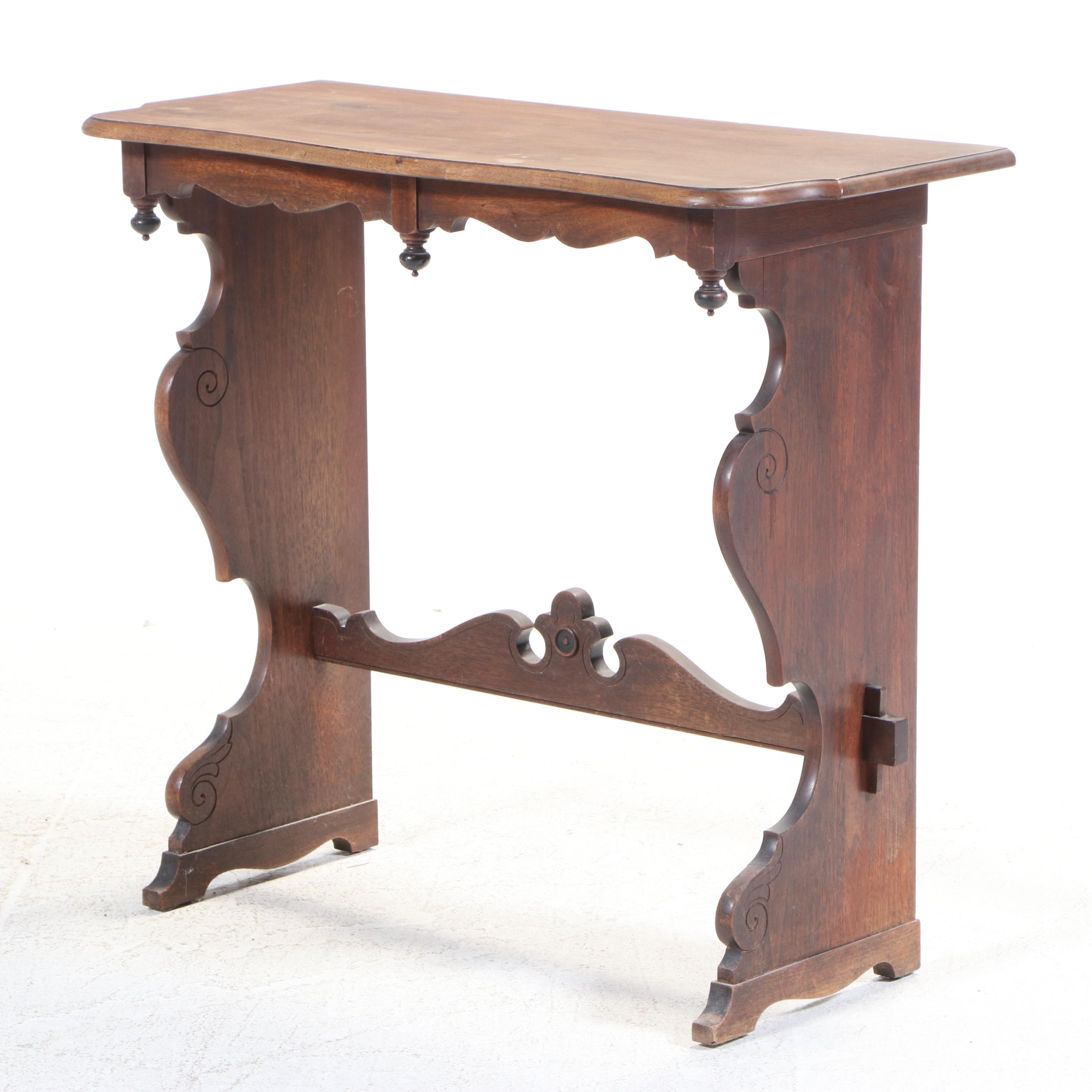Michigan Chair Company Renaissance Revival Walnut Trestle-Base Console Table