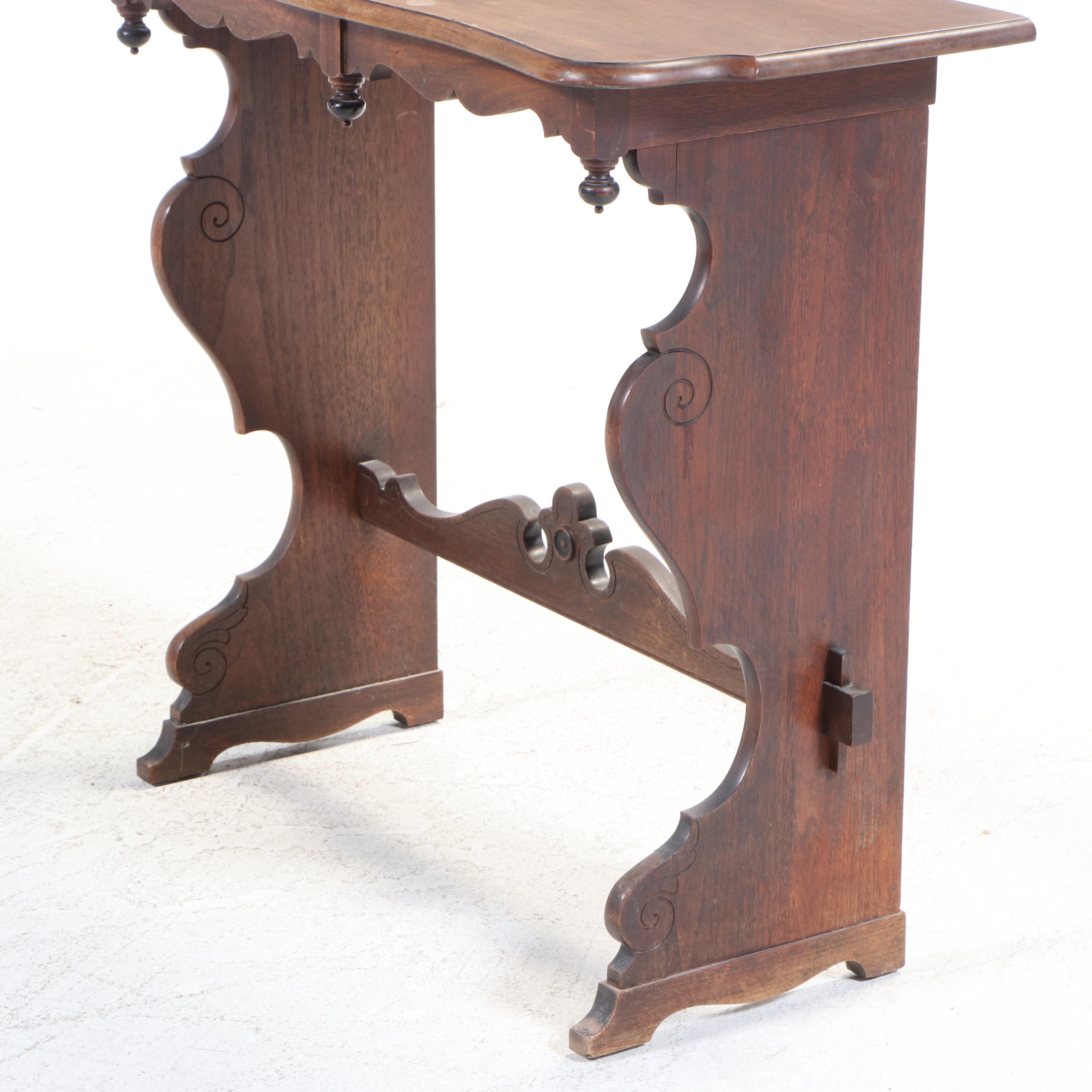 Michigan Chair Company Renaissance Revival Walnut Trestle-Base Console Table