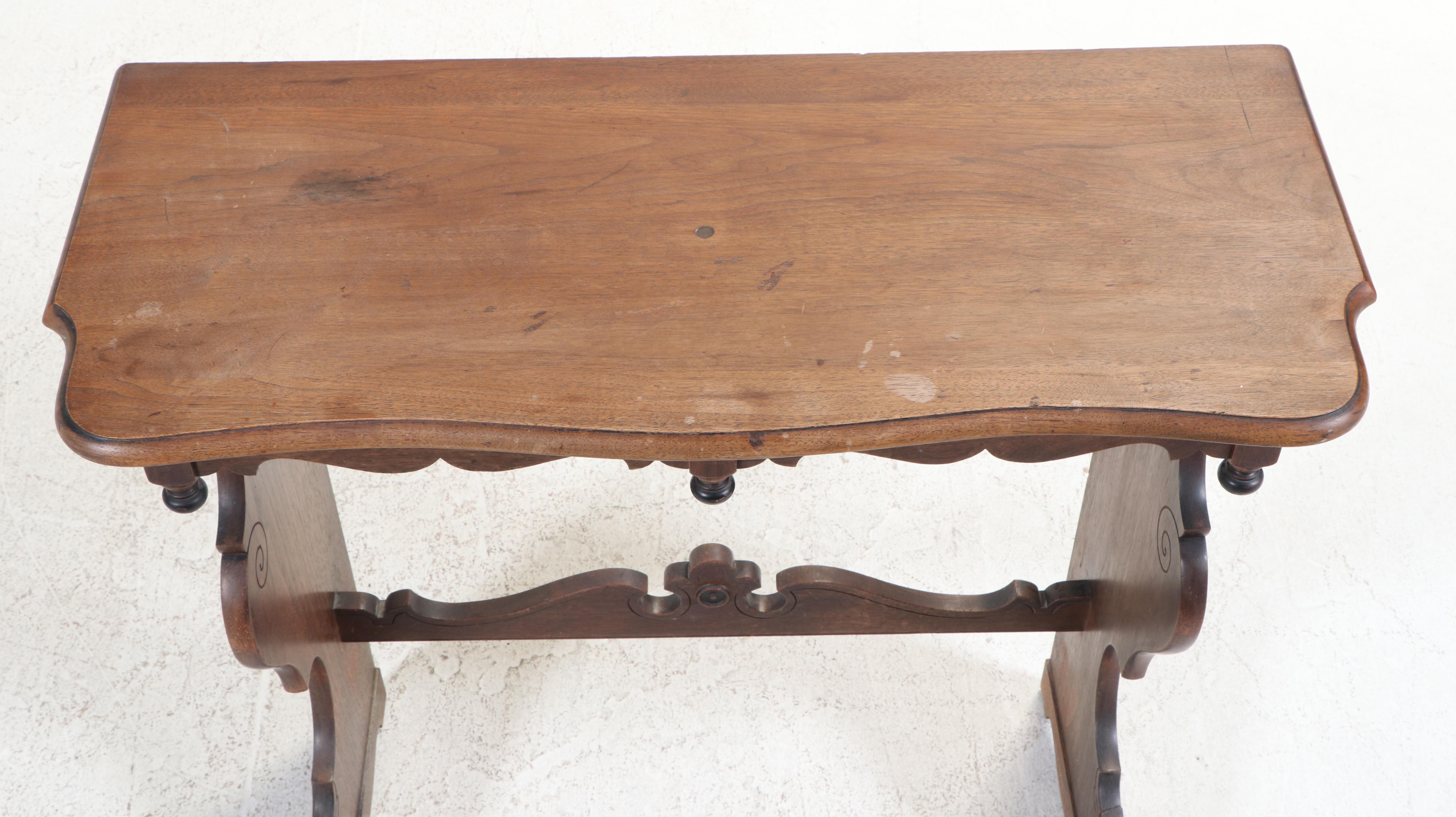 Michigan Chair Company Renaissance Revival Walnut Trestle-Base Console Table