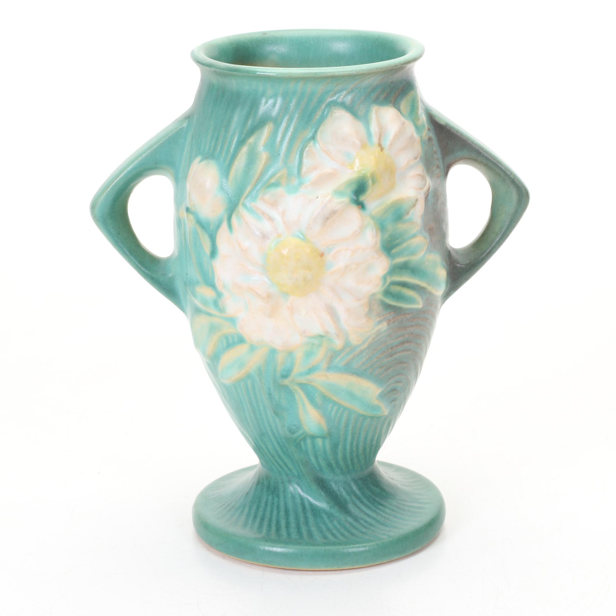 Roseville Green "Peony" Handled Vase EBTH