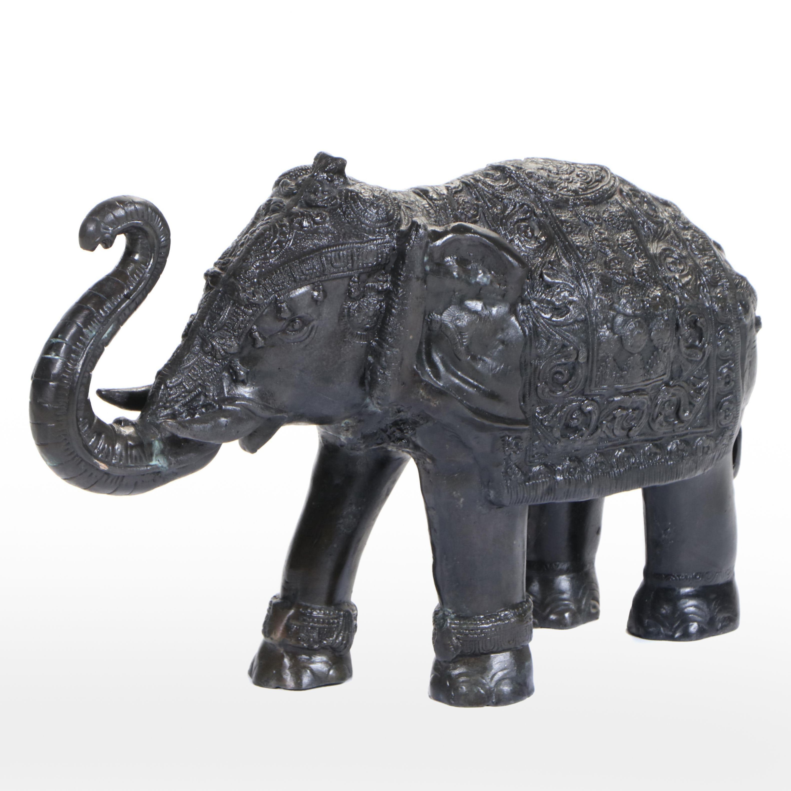Cast Metal Asian Elephant Figure