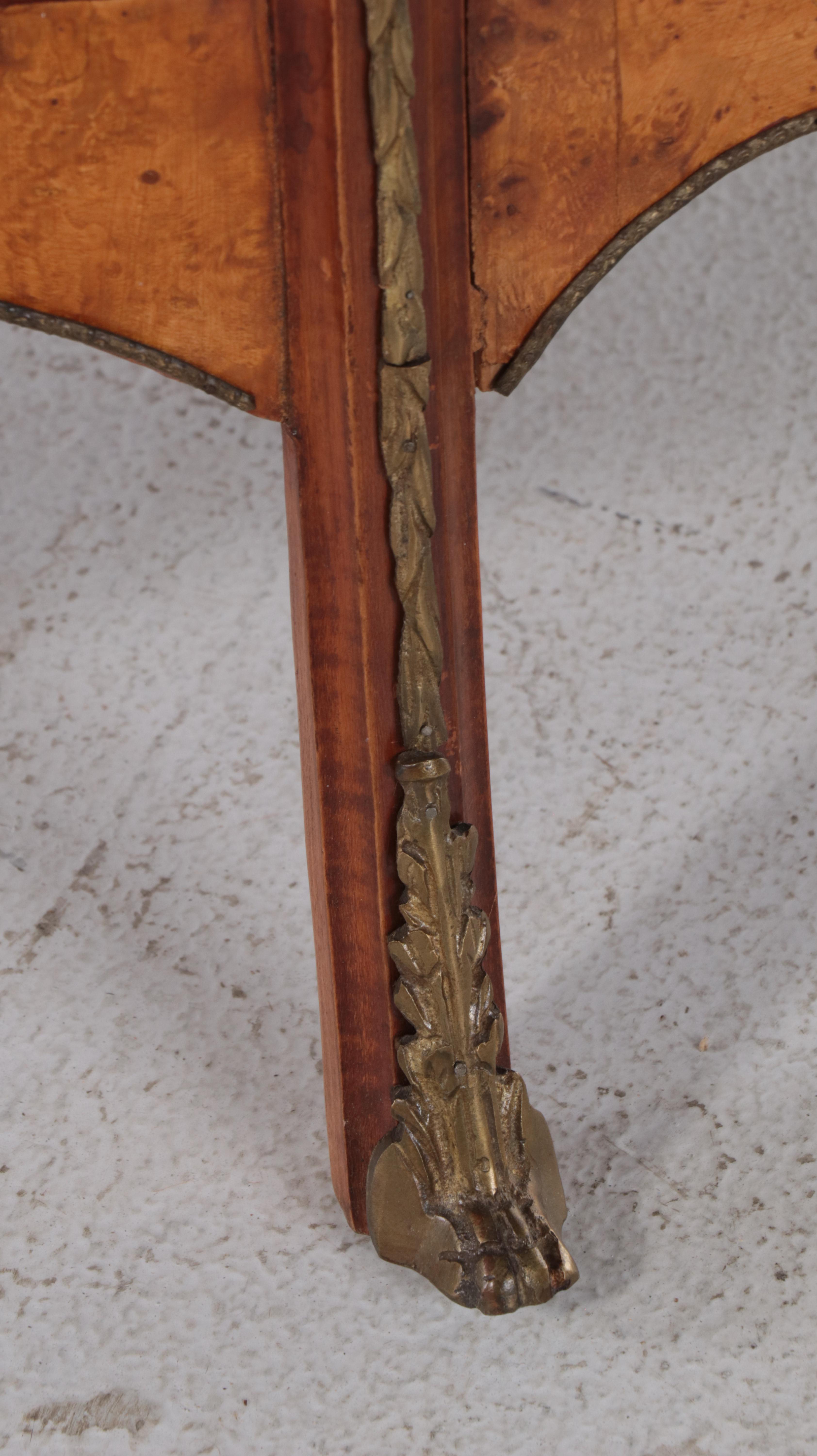 Louis XV Style Brass-Mounted Burlwood and Marble Top Bowfront Side Cabinet