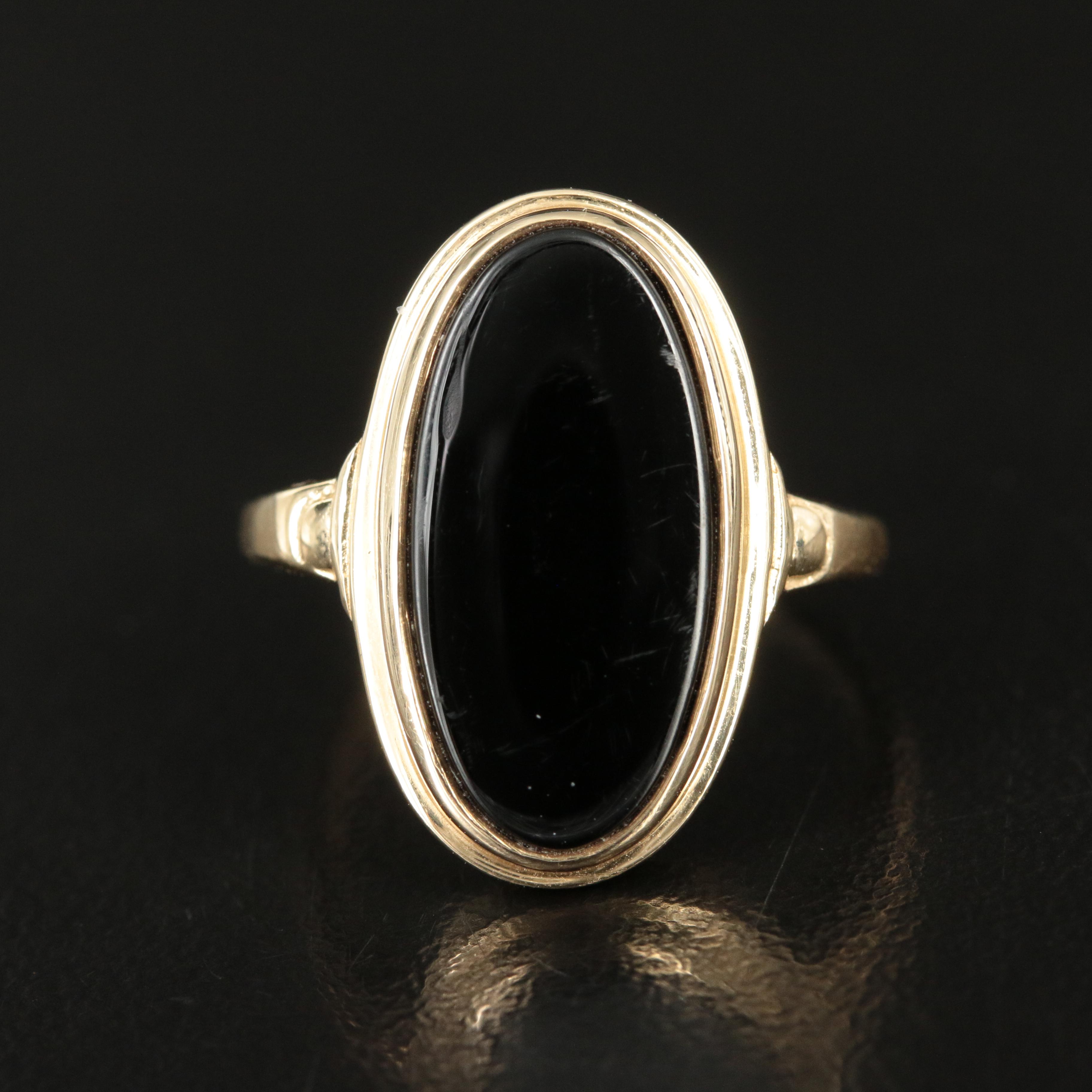 14K Black  Onyx Oval Signet Ring