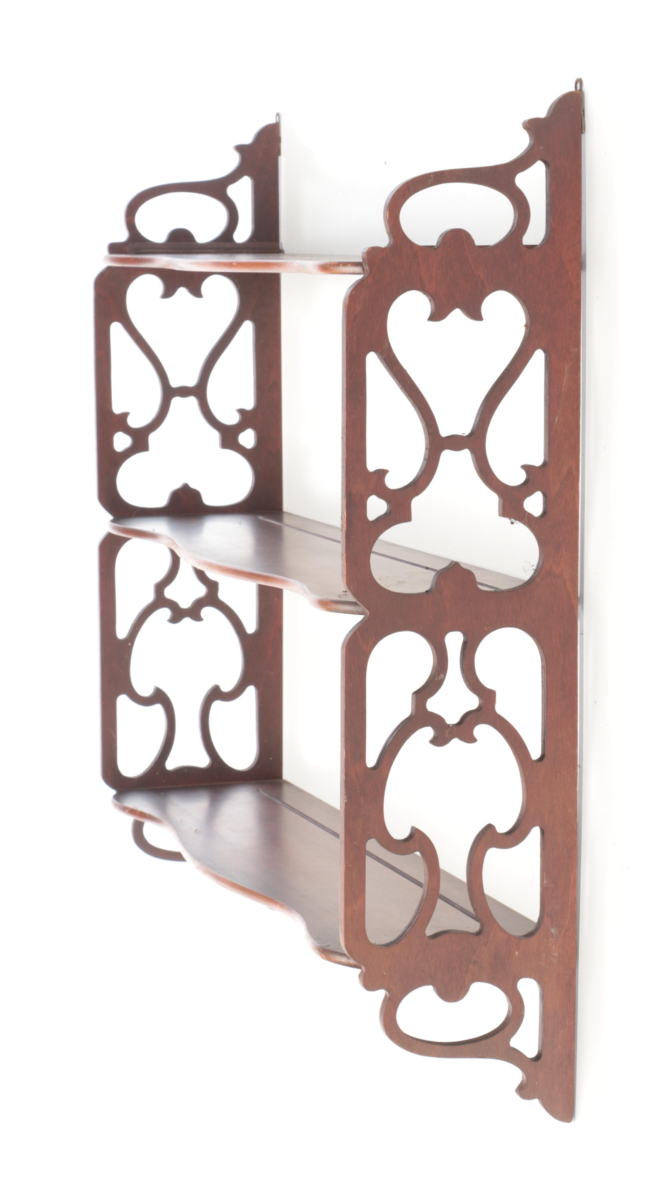 Chinese Chippendale Style Mahogany Fretwork Hanging Shelf, 20th Century