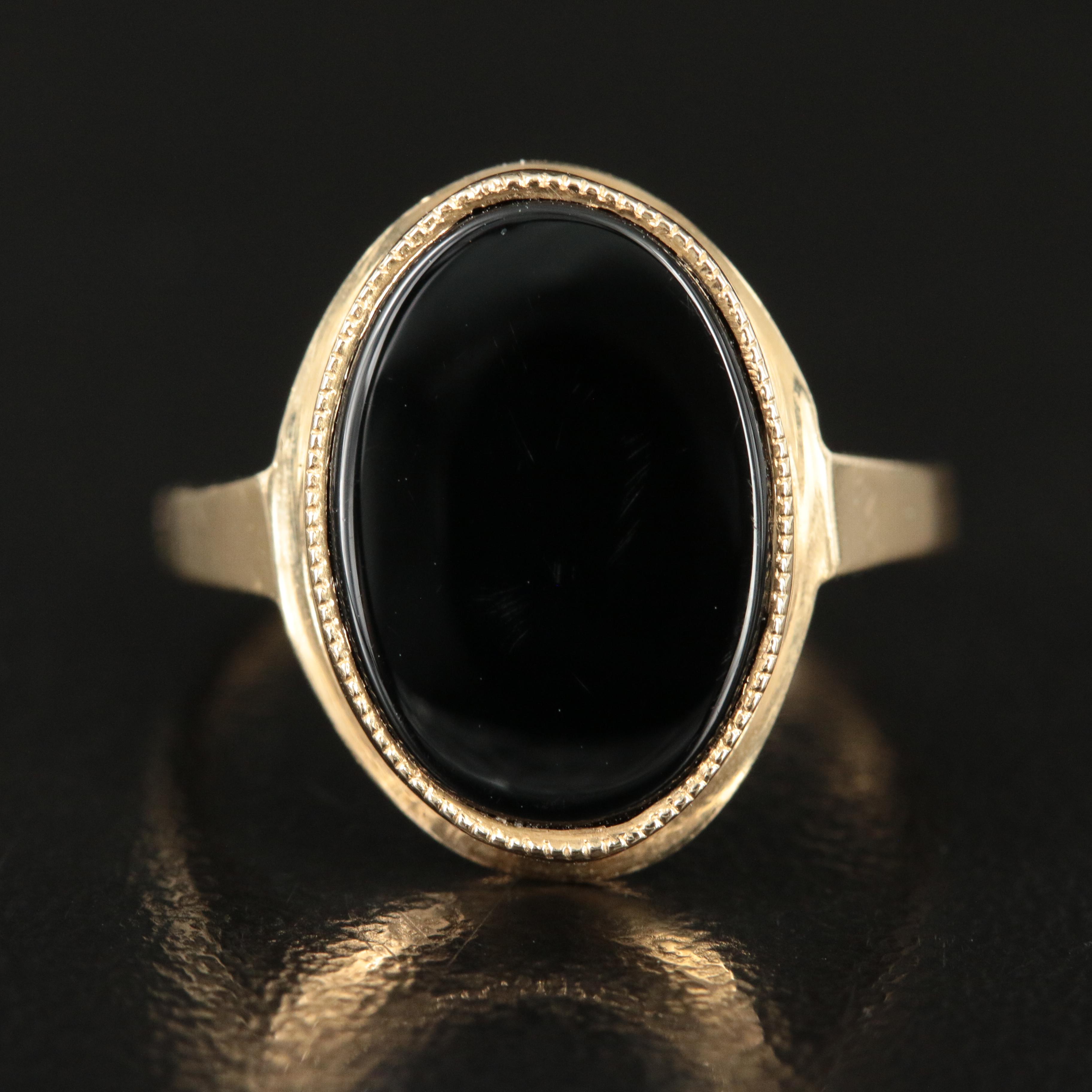 14K Black Onyx Oval Signet Ring