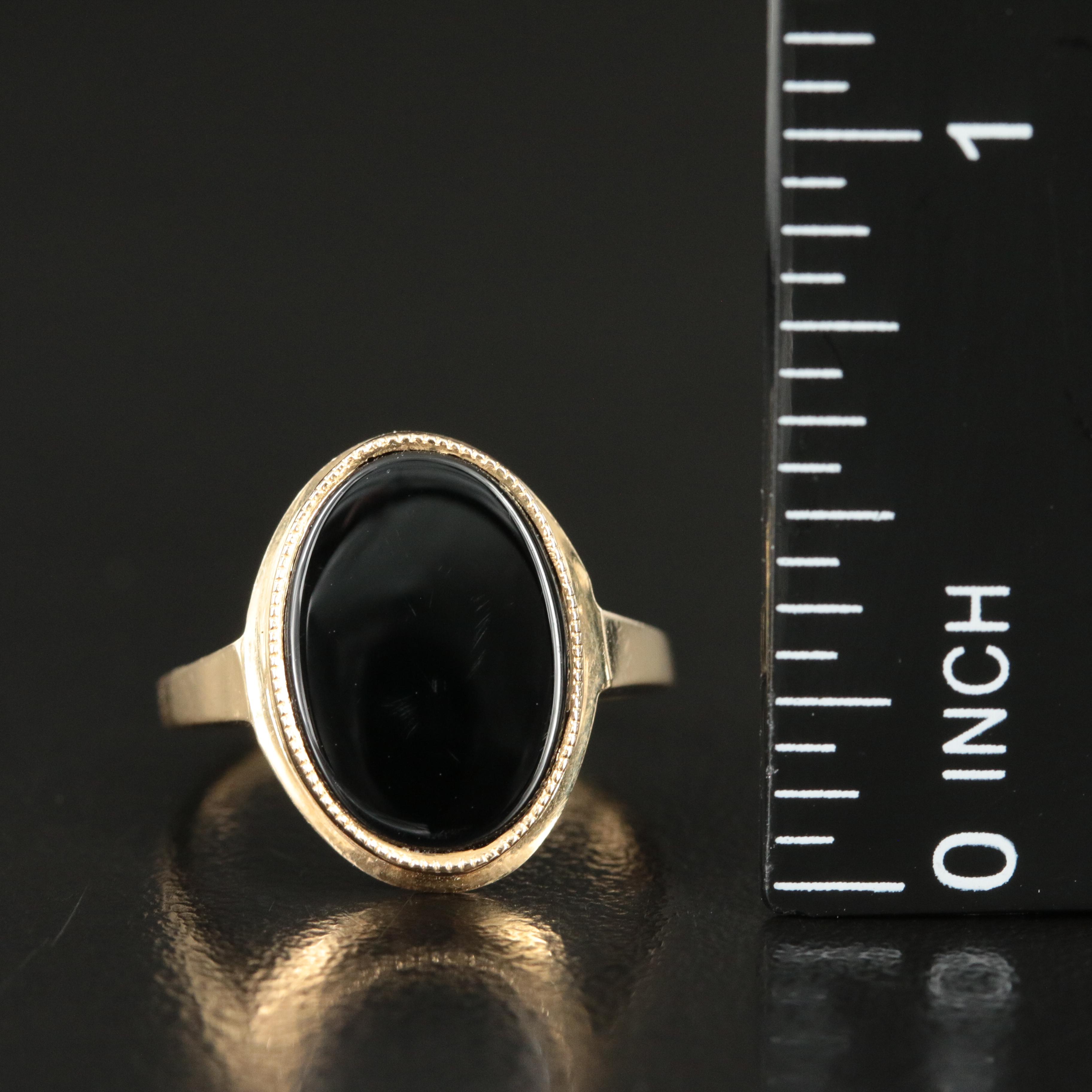 14K Black Onyx Oval Signet Ring