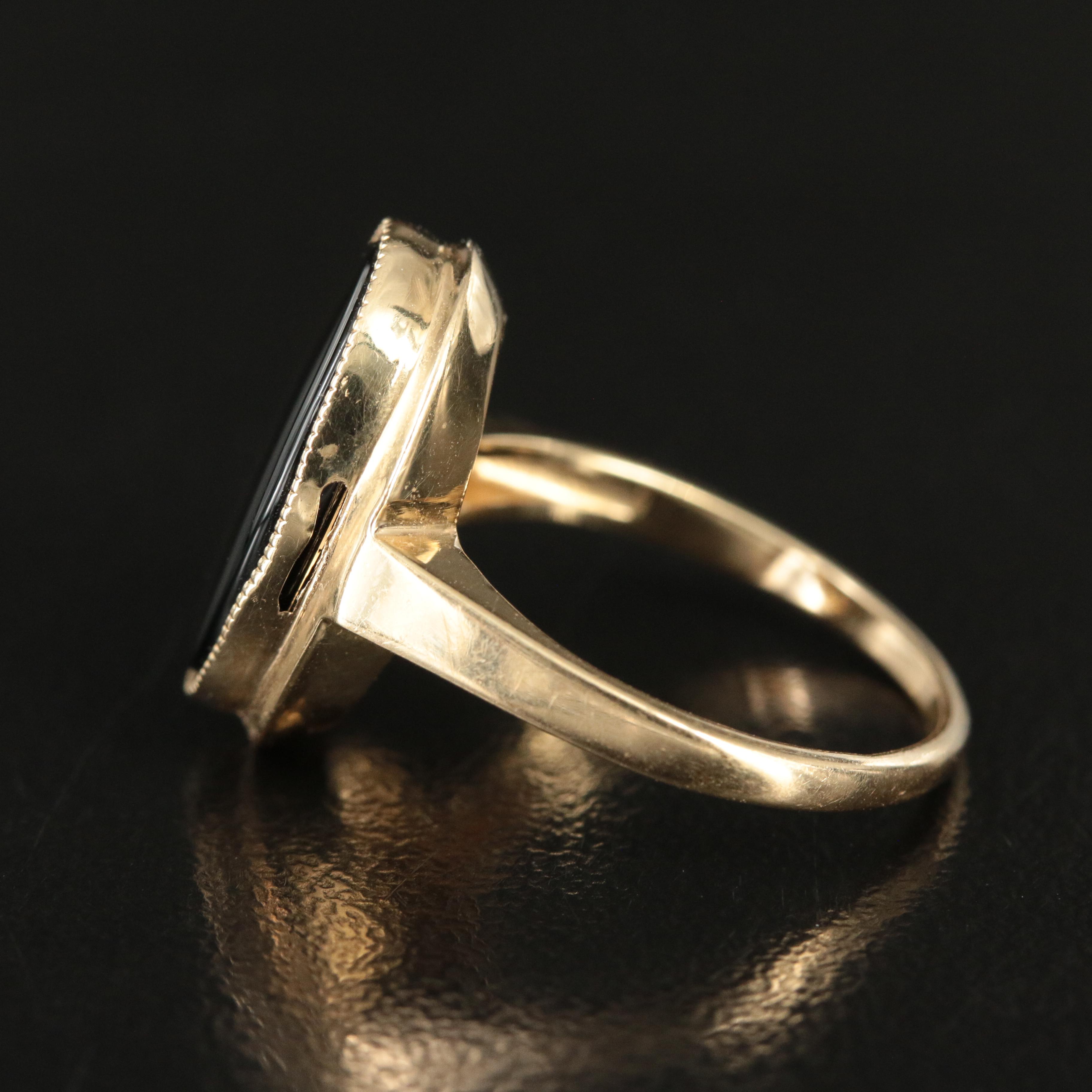 14K Black Onyx Oval Signet Ring
