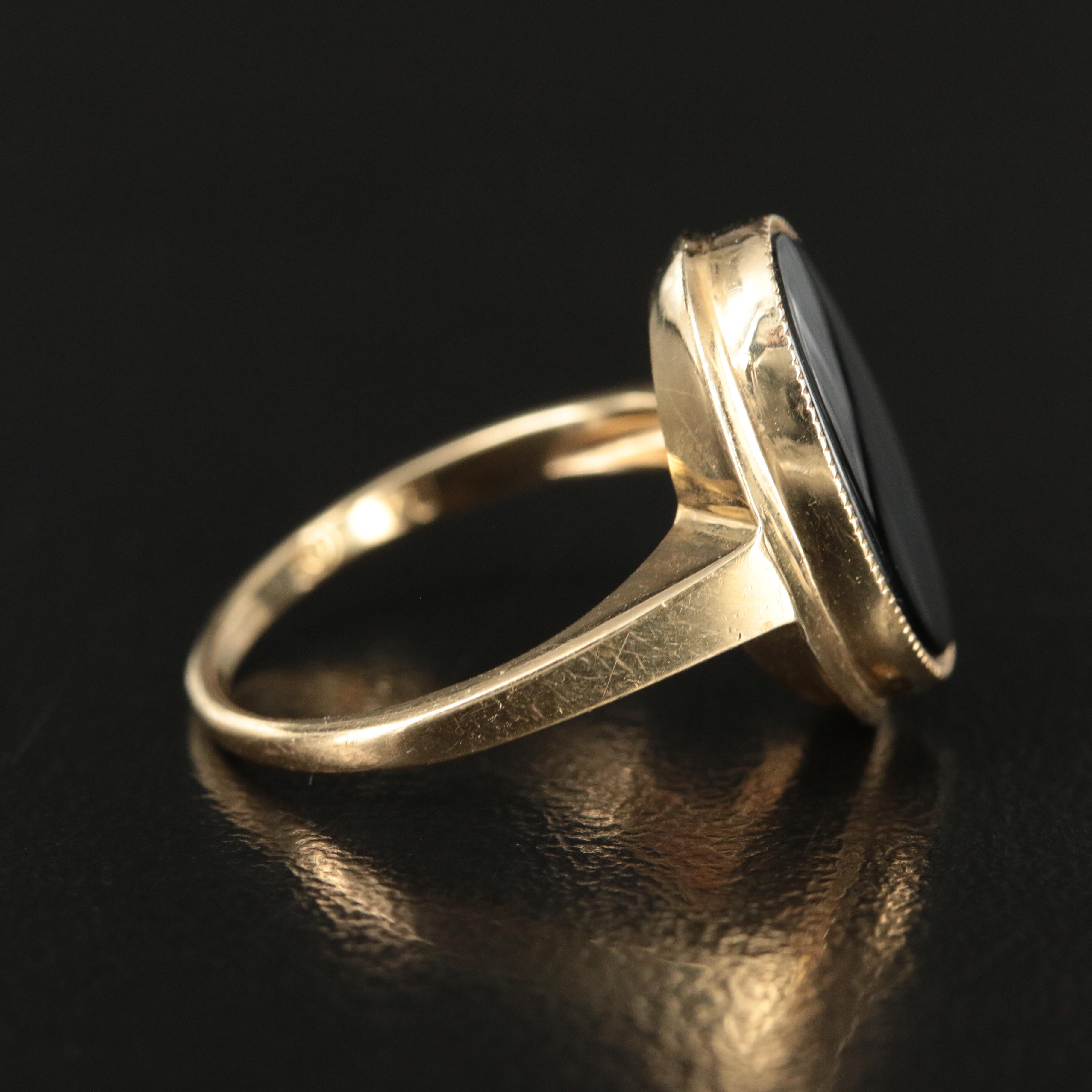14K Black Onyx Oval Signet Ring