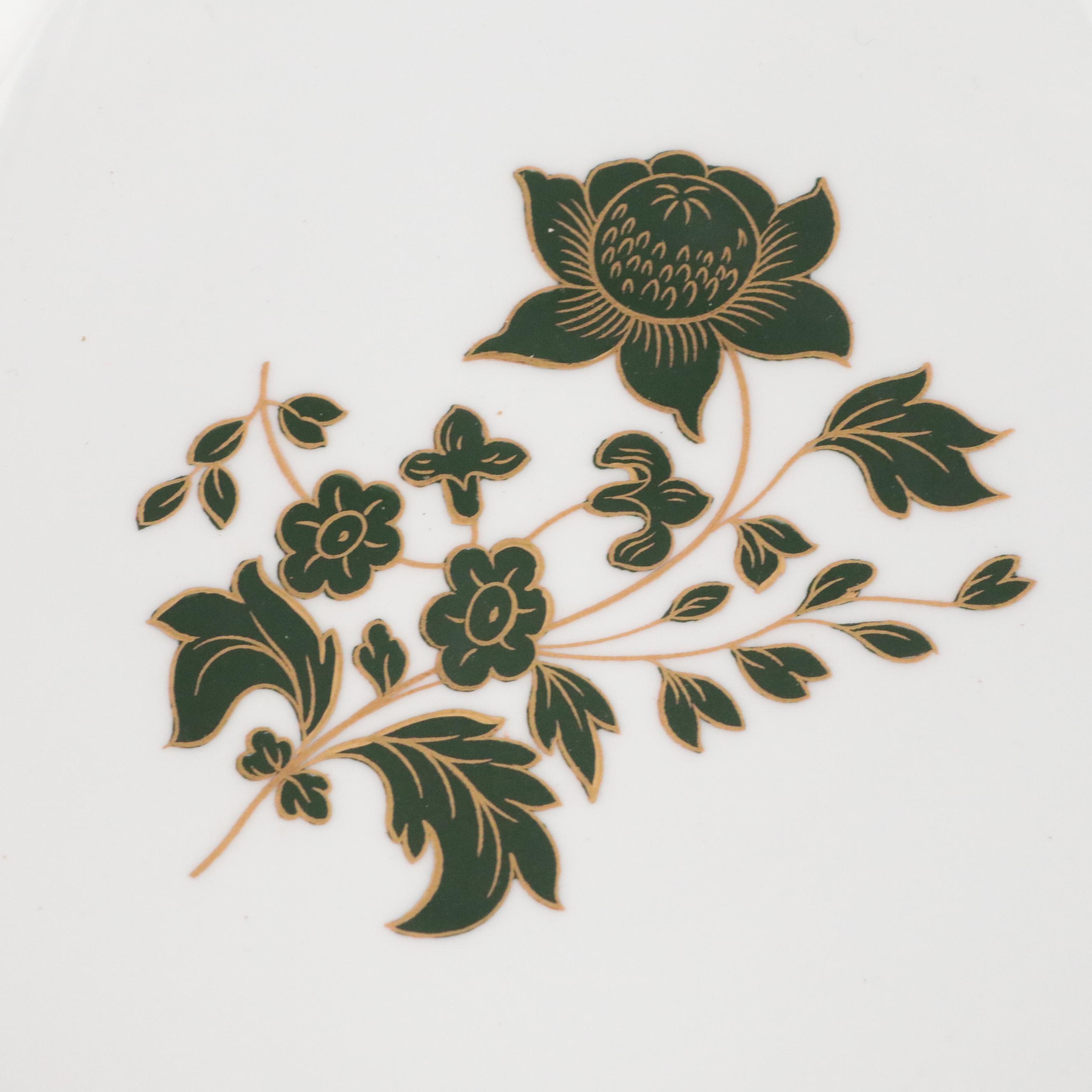 Spode Green Floral Motif and Trim Bone China Salad Serving Bowl