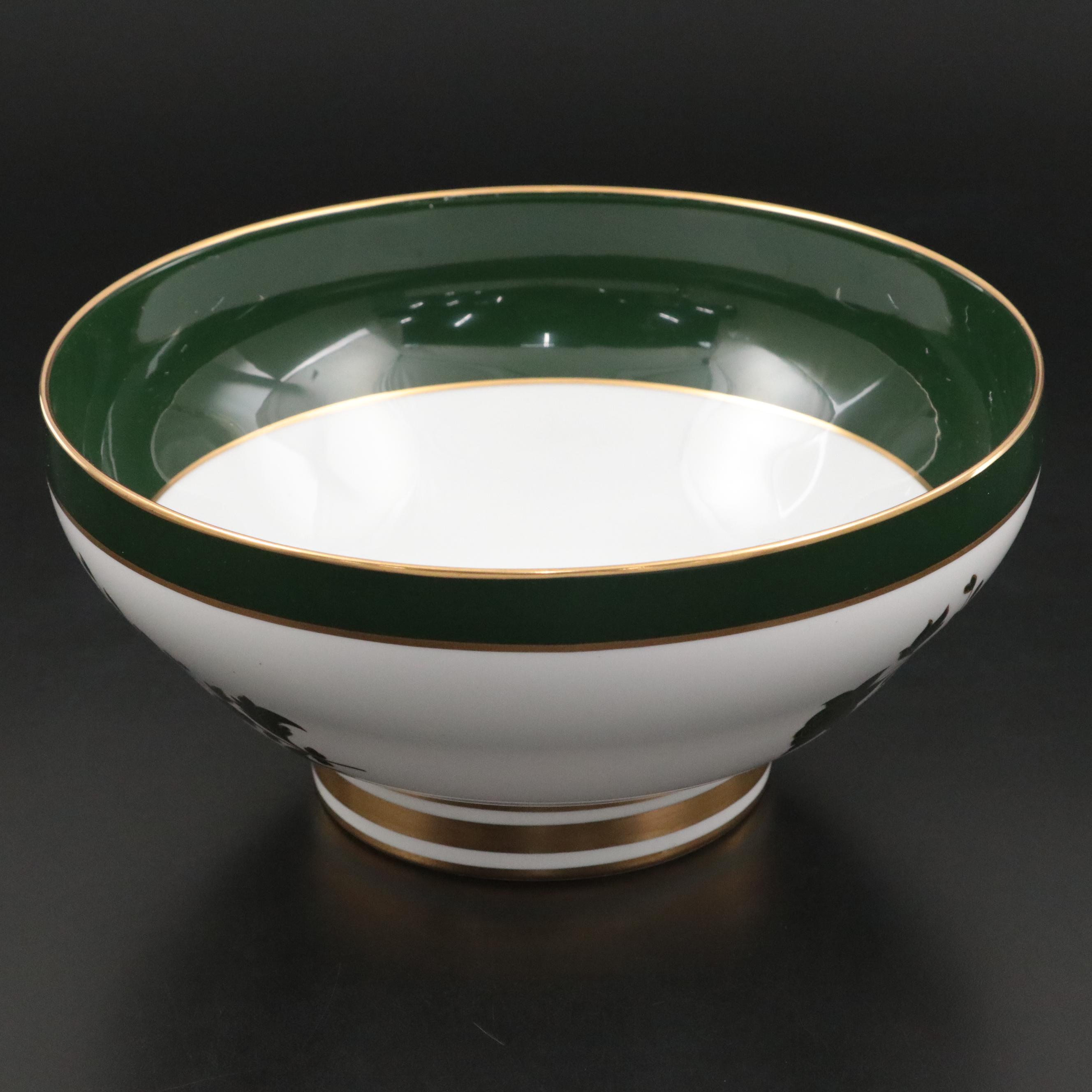 Spode Green Floral Motif and Trim Bone China Salad Serving Bowl