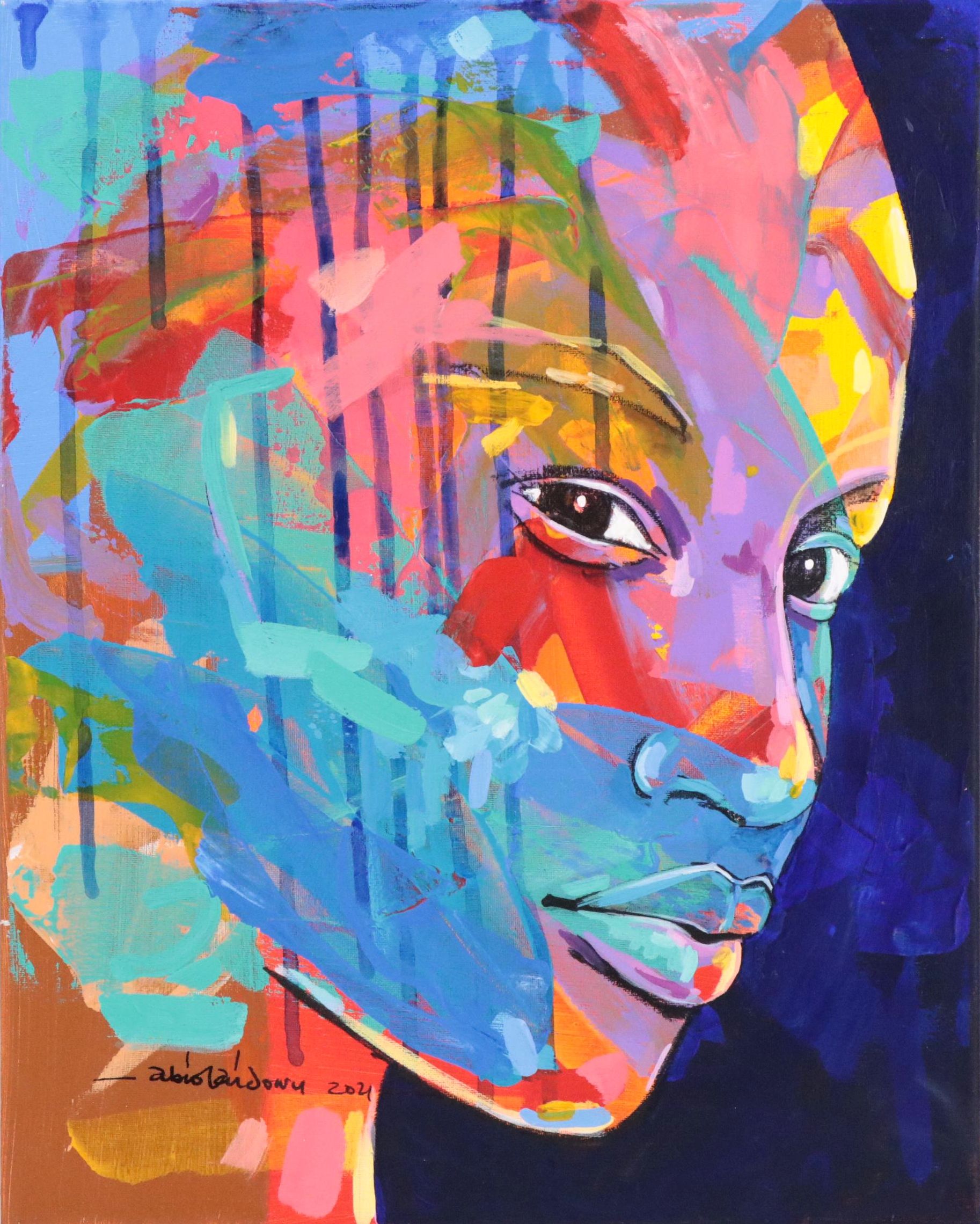 Abiola Idowu Stylized Portrait Mixed Media Painting "Symbol of Humility," 2021