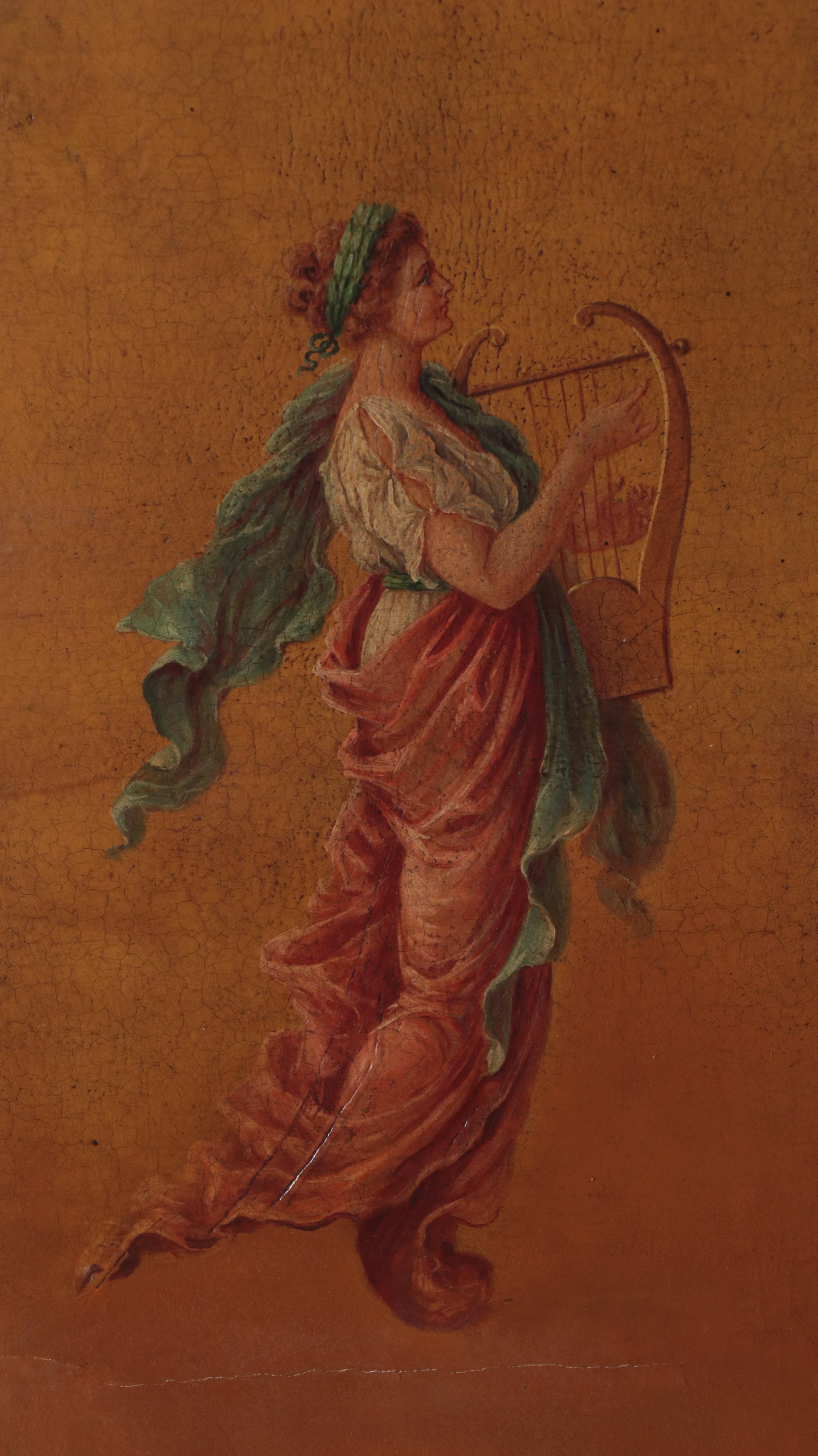 Neoclassical Style Painted and Parcel-Gilt Leather Four-Fold Screen