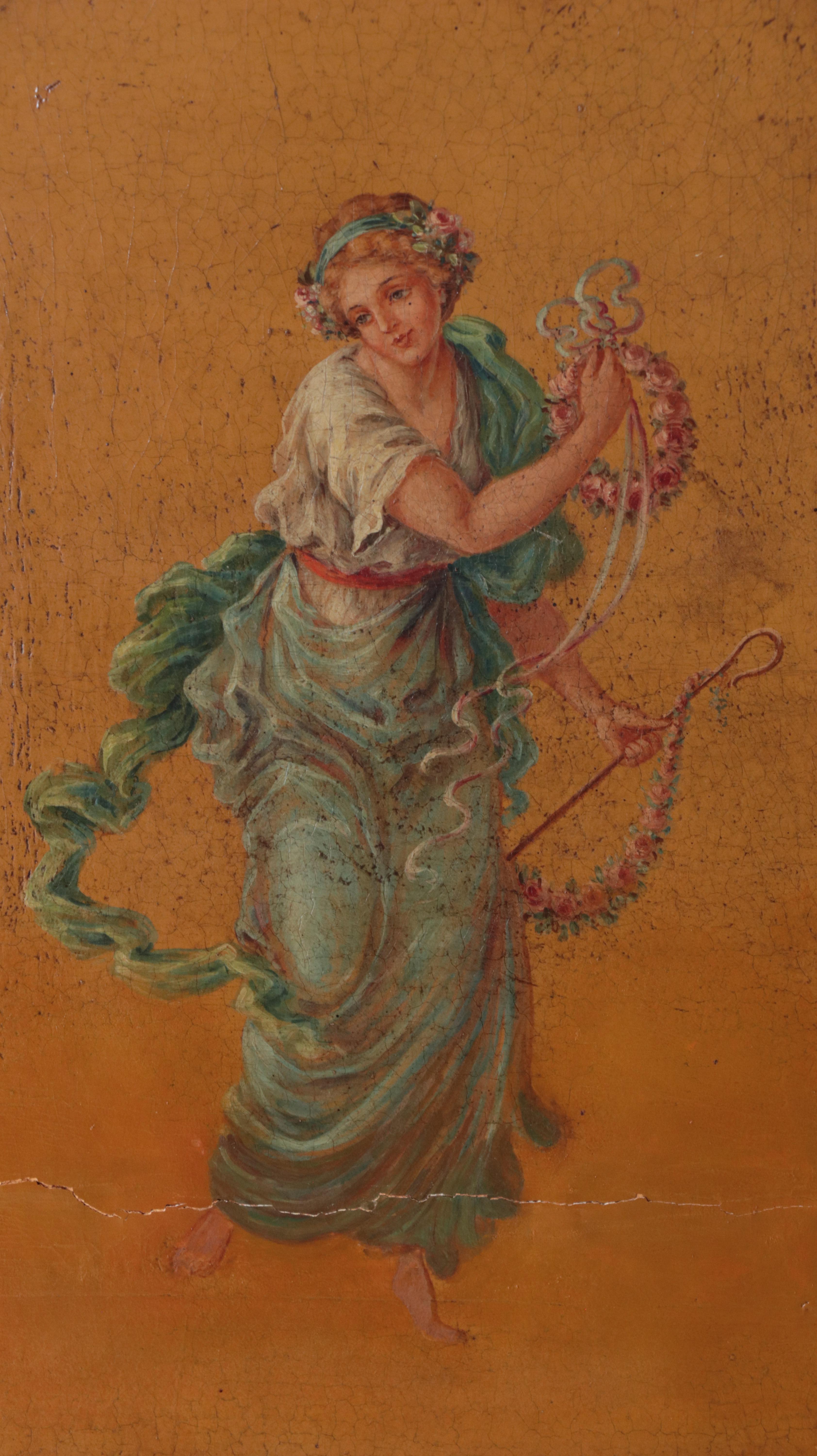 Neoclassical Style Painted and Parcel-Gilt Leather Four-Fold Screen