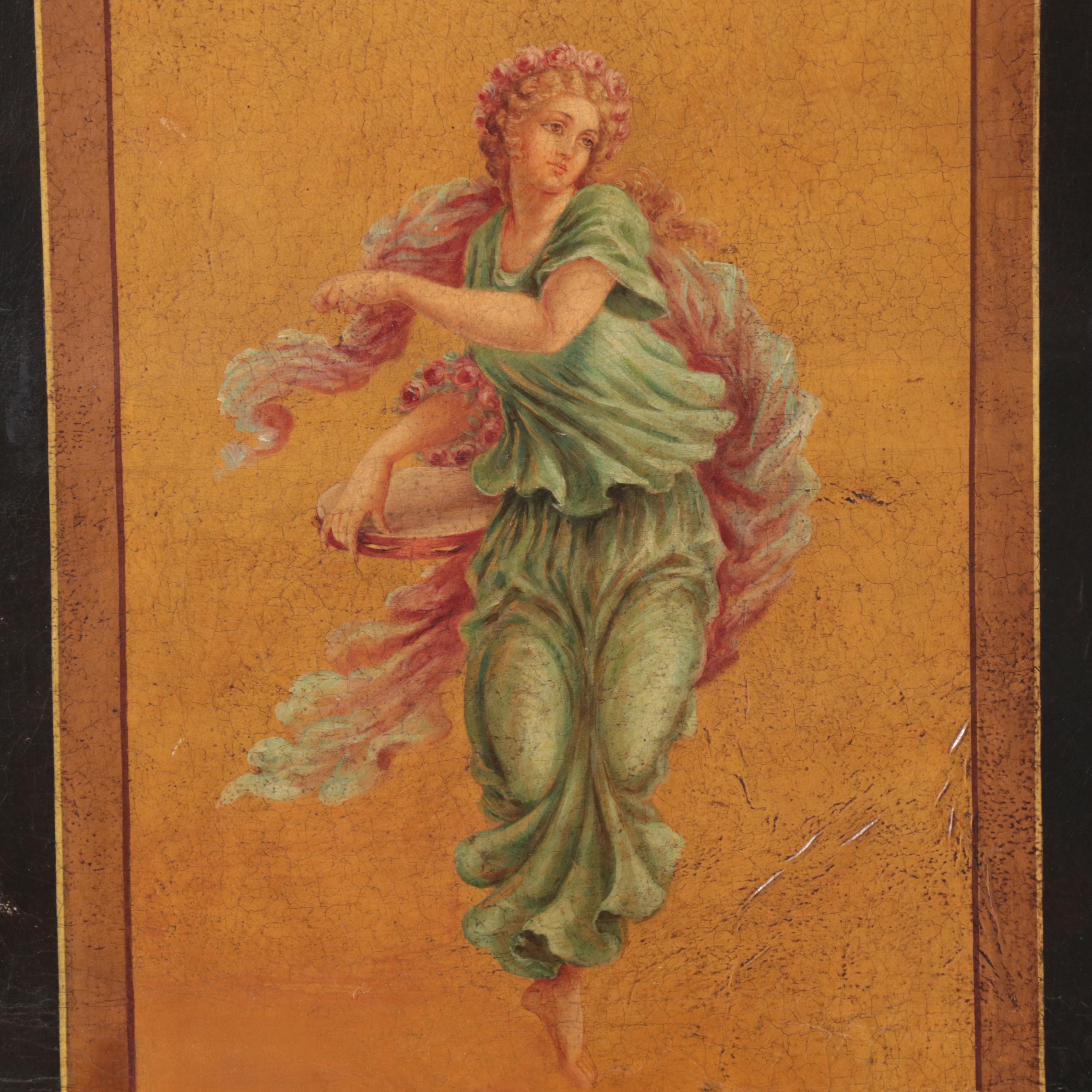 Neoclassical Style Painted and Parcel-Gilt Leather Four-Fold Screen