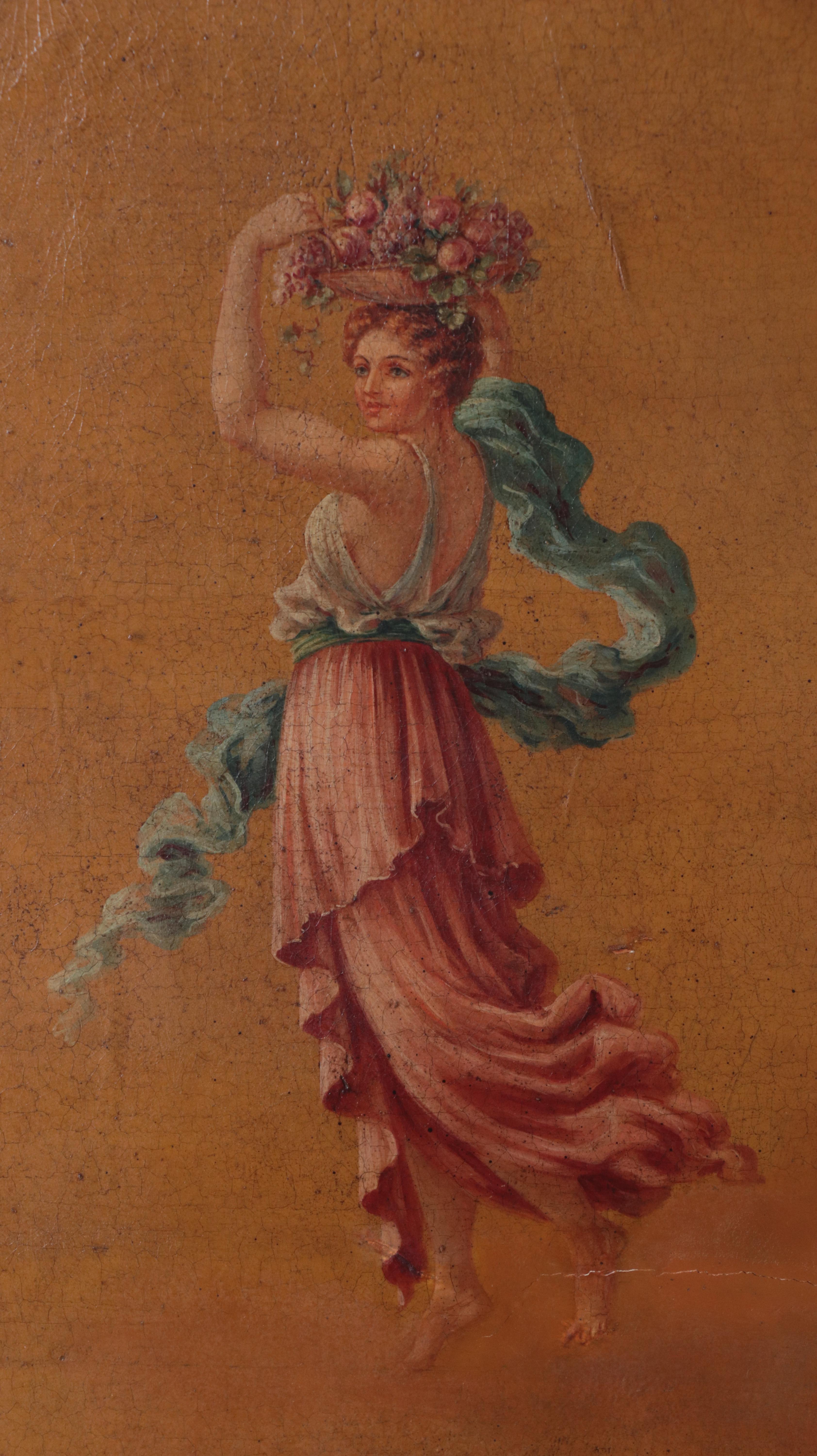 Neoclassical Style Painted and Parcel-Gilt Leather Four-Fold Screen