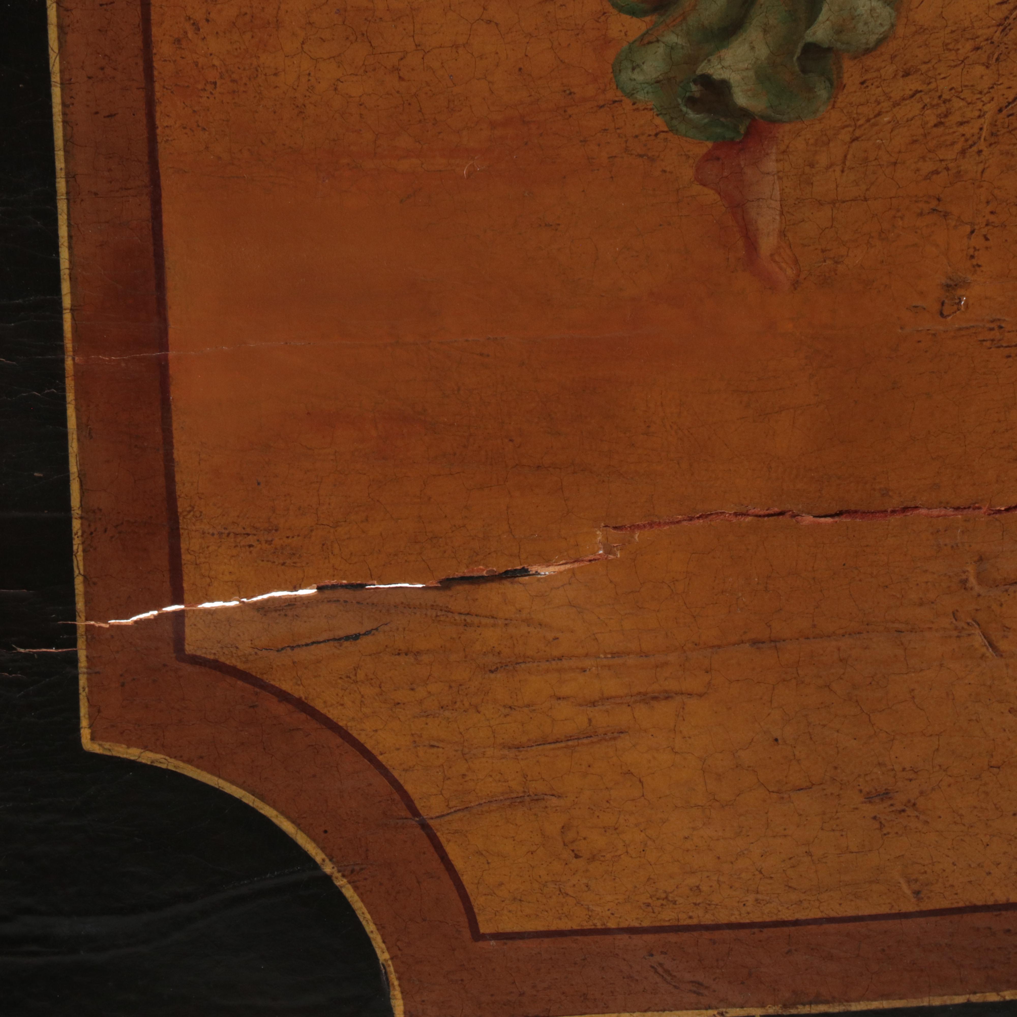 Neoclassical Style Painted and Parcel-Gilt Leather Four-Fold Screen