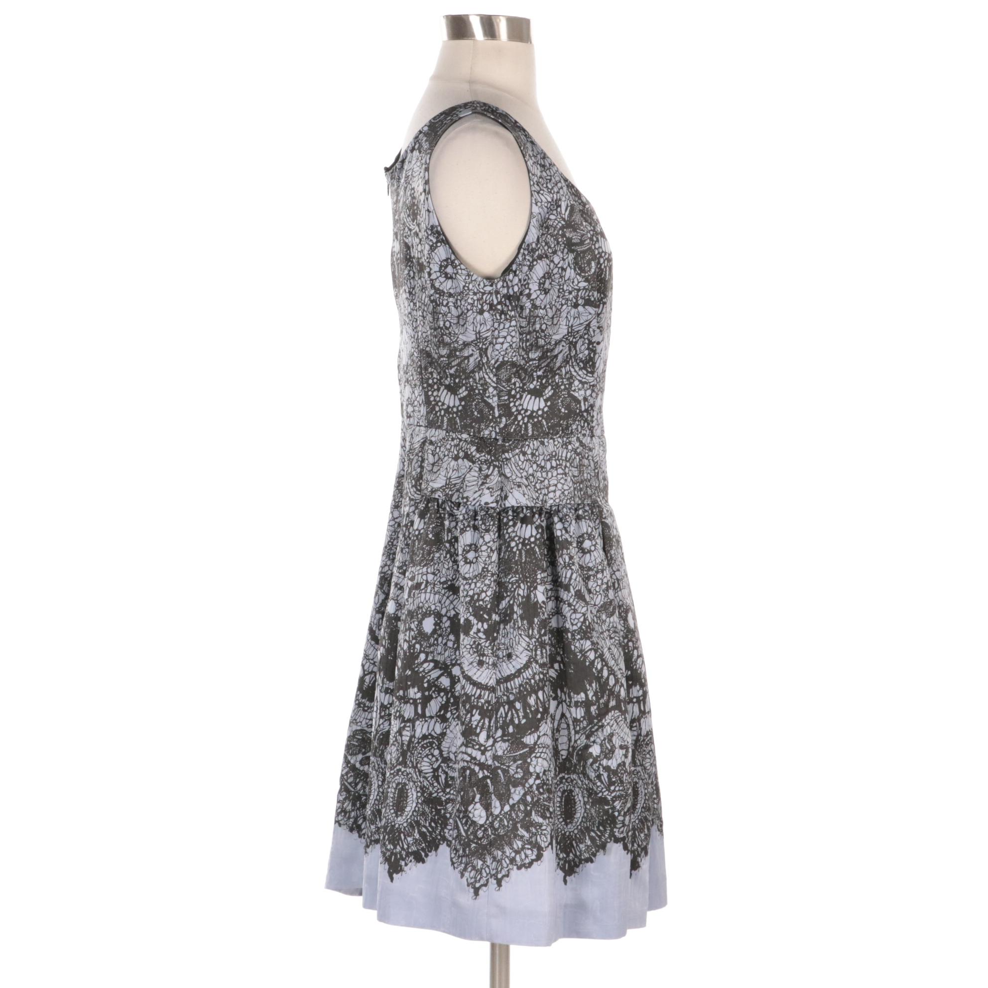Prada Lace Print Viscose/Silk Blend Pleated Sleeveless Dress, Circa 2011