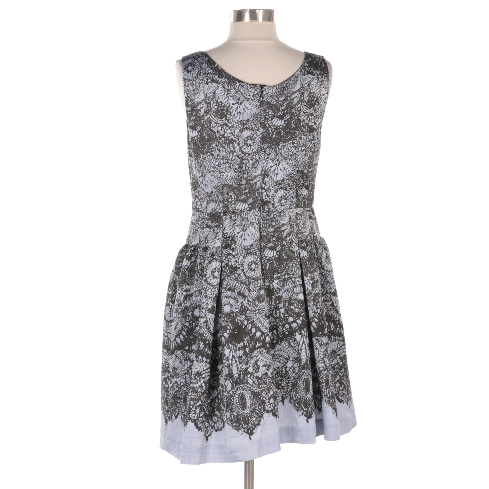 Prada Lace Print Viscose/Silk Blend Pleated Sleeveless Dress, Circa 2011