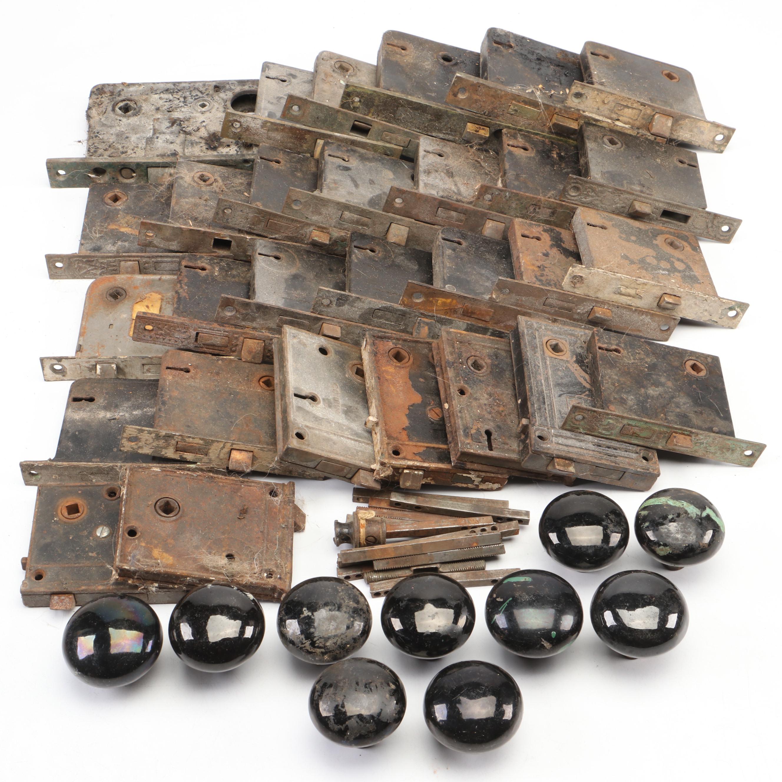 Salvaged Victorian Door Knobs and Mortise Locks, Late 19th/ Early 20th Century