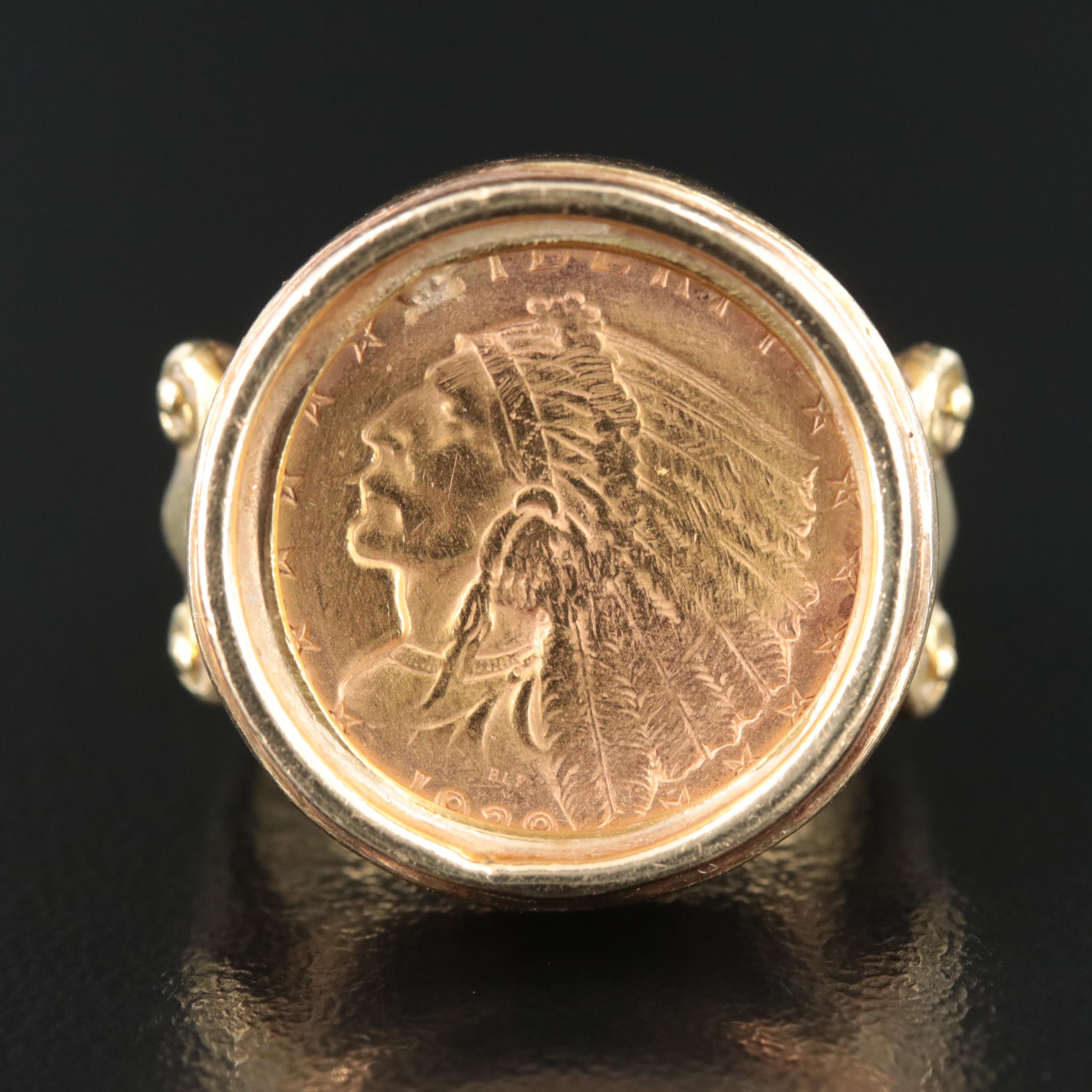 18K Ring with Coin 1929 $2.50 Indian Head Gold Quarter Eagle