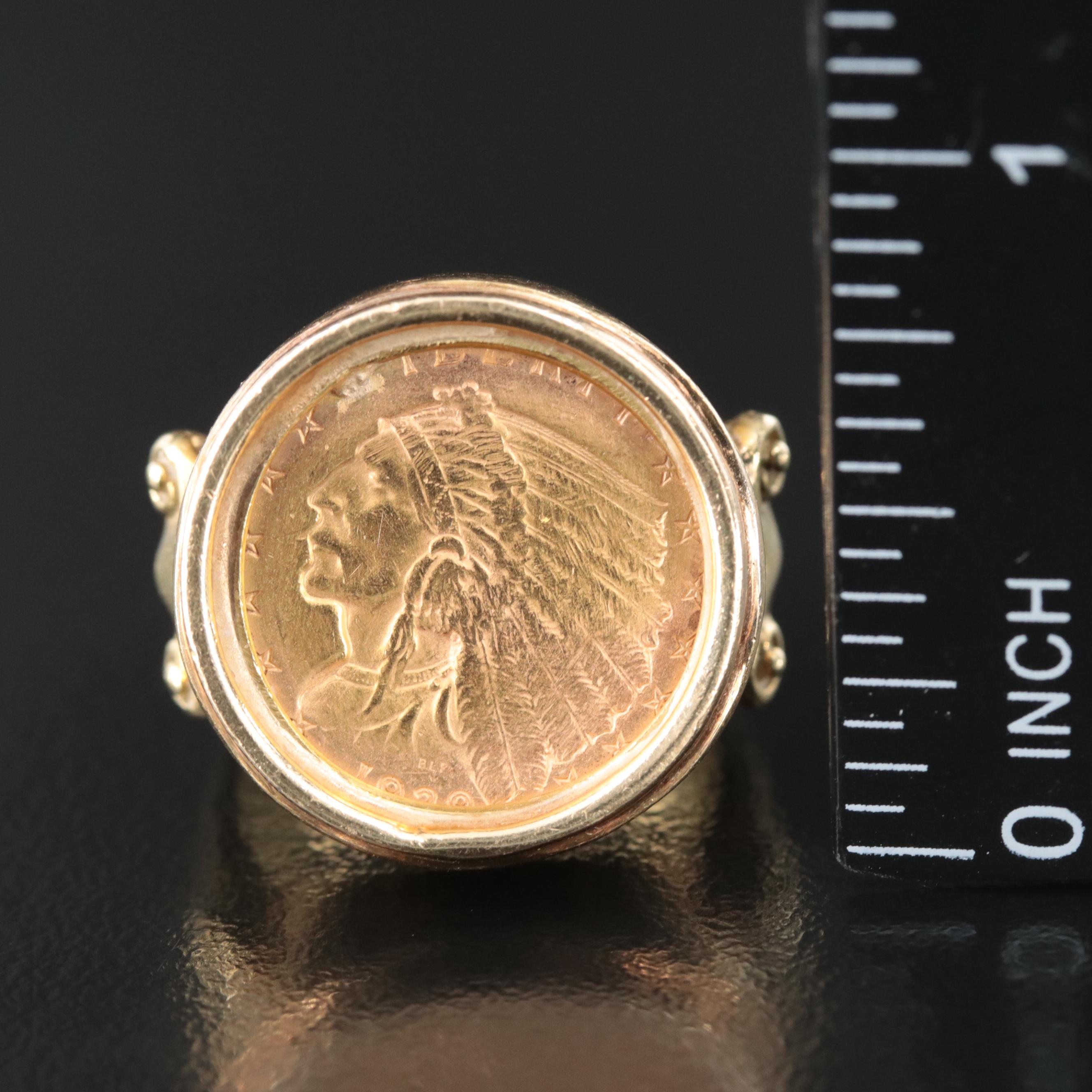 18K Ring with Coin 1929 $2.50 Indian Head Gold Quarter Eagle