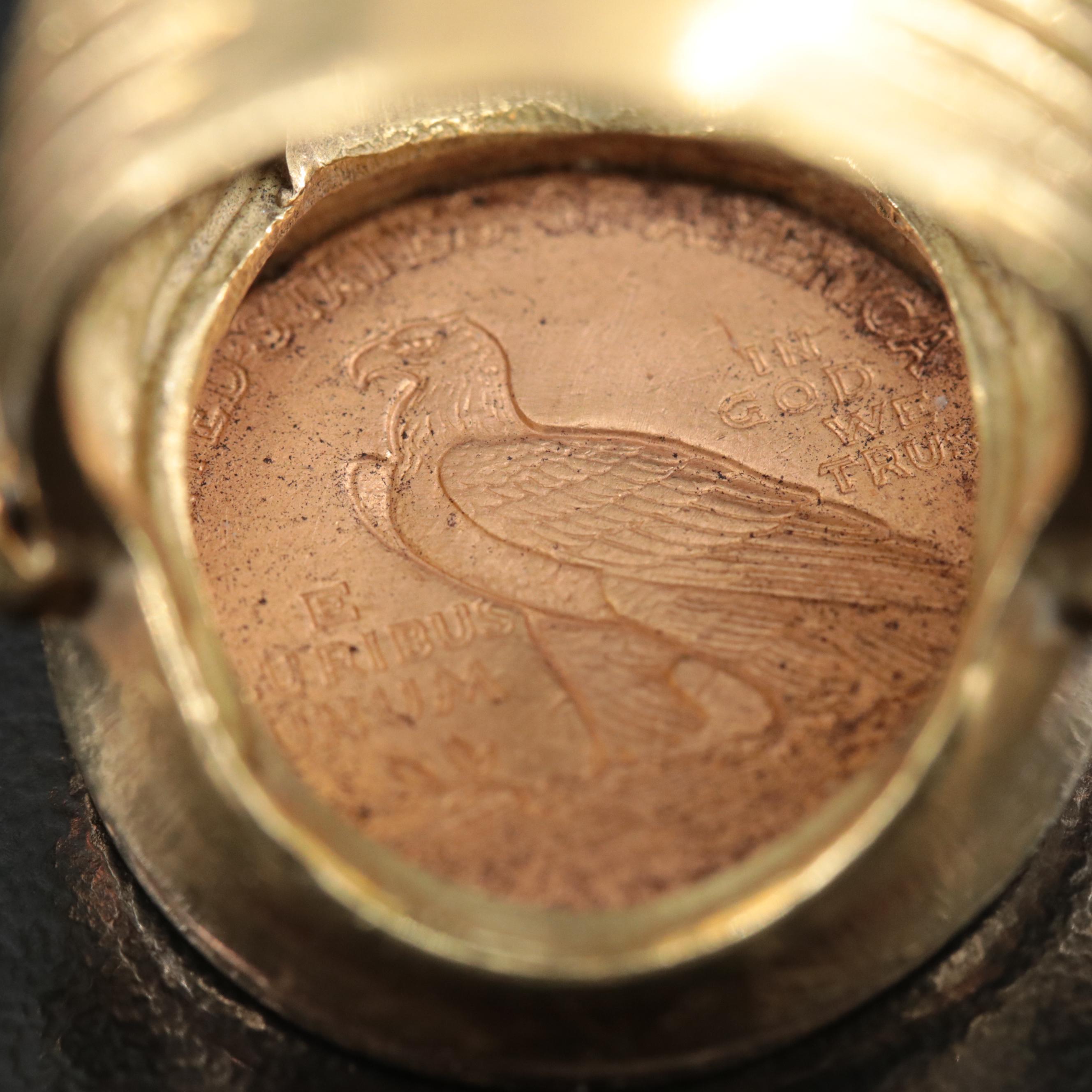 18K Ring with Coin 1929 $2.50 Indian Head Gold Quarter Eagle