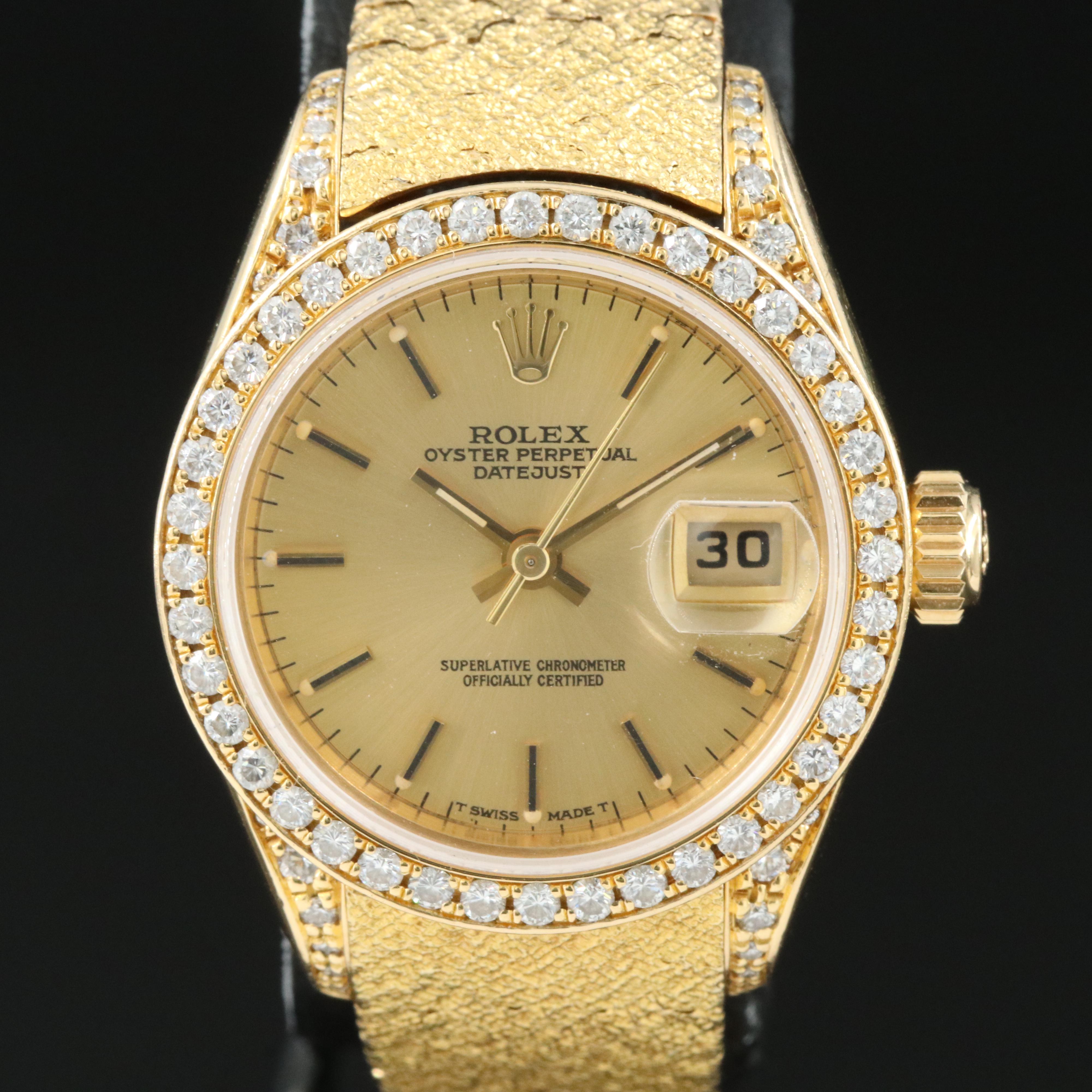 1986 Rolex Custom Diamond Case and 18K Bracelet Watch