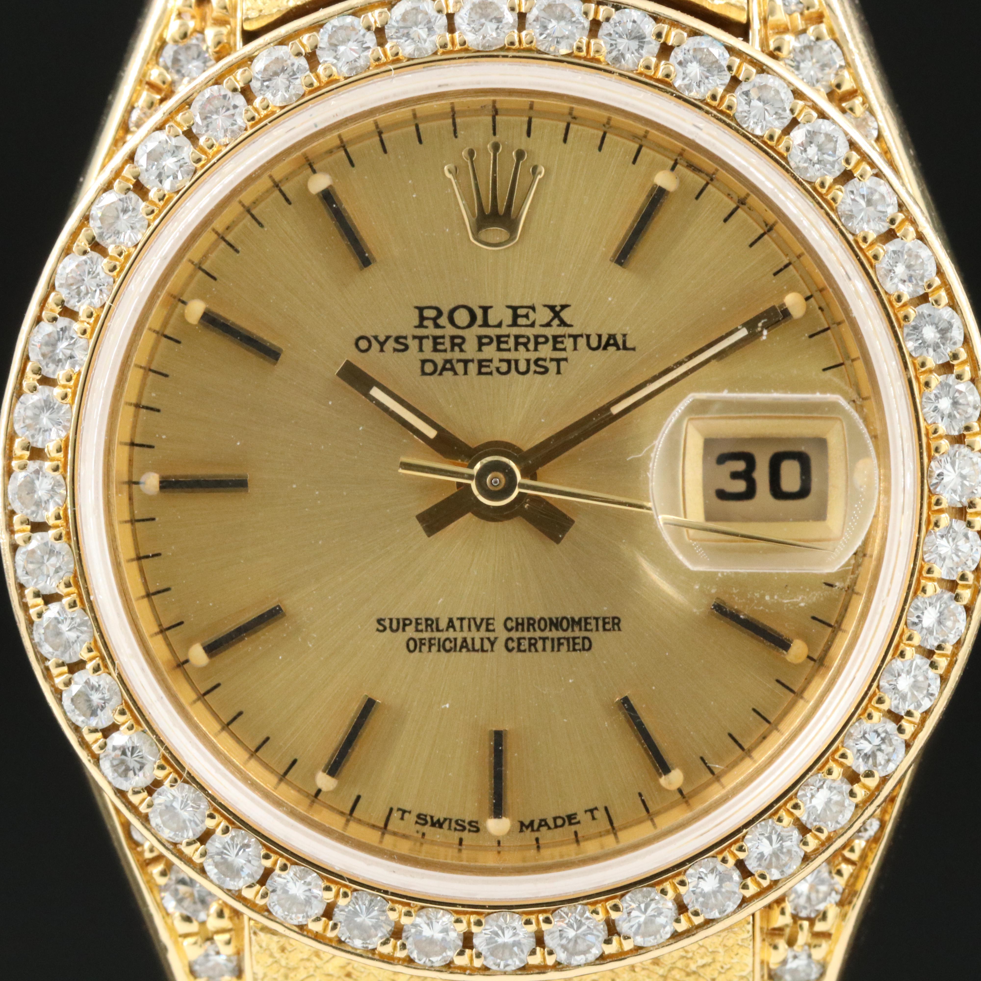 1986 Rolex Custom Diamond Case and 18K Bracelet Watch