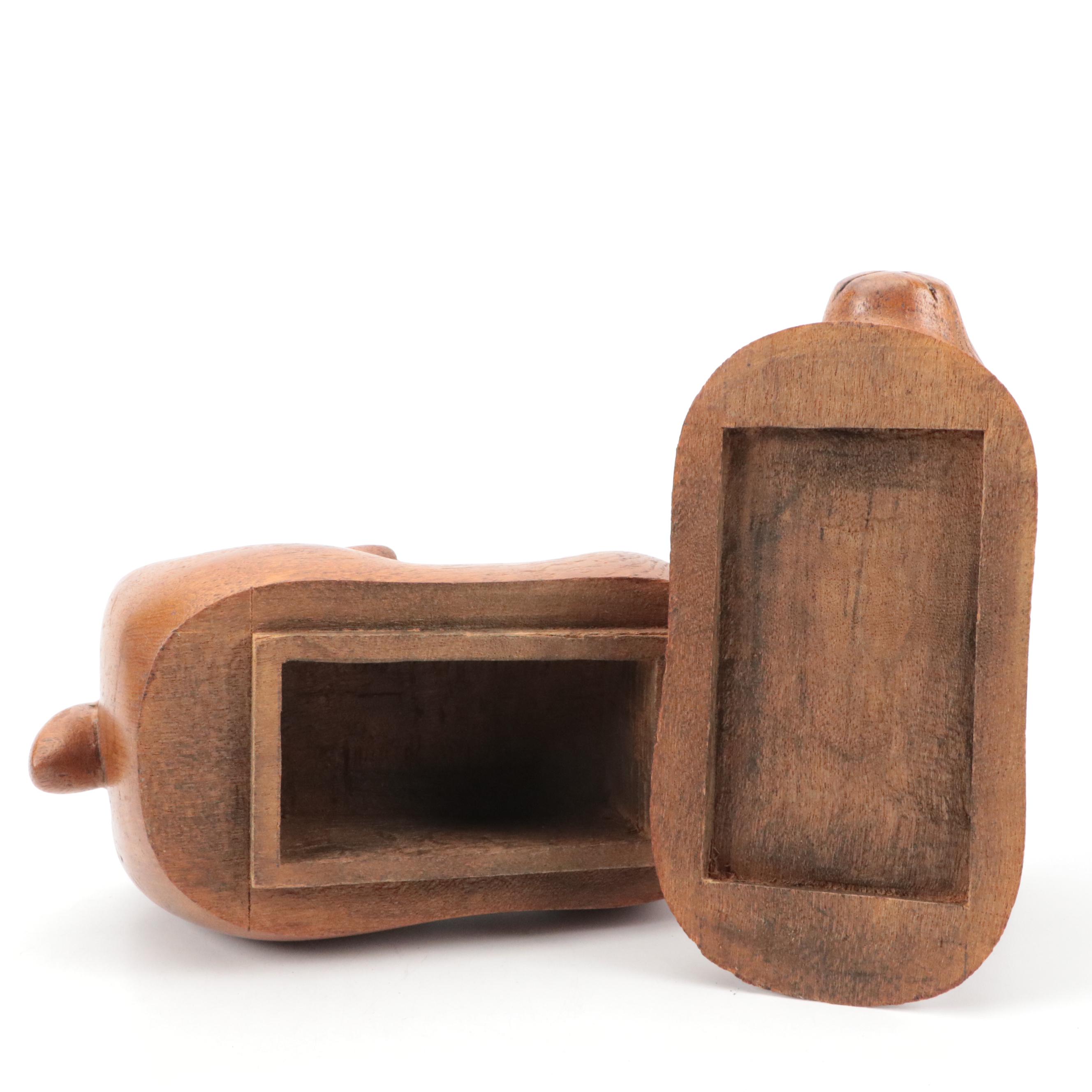 Hand-Carved Jacaranda Wood Bird Figurine with Carved and Turned Wooden Boxes