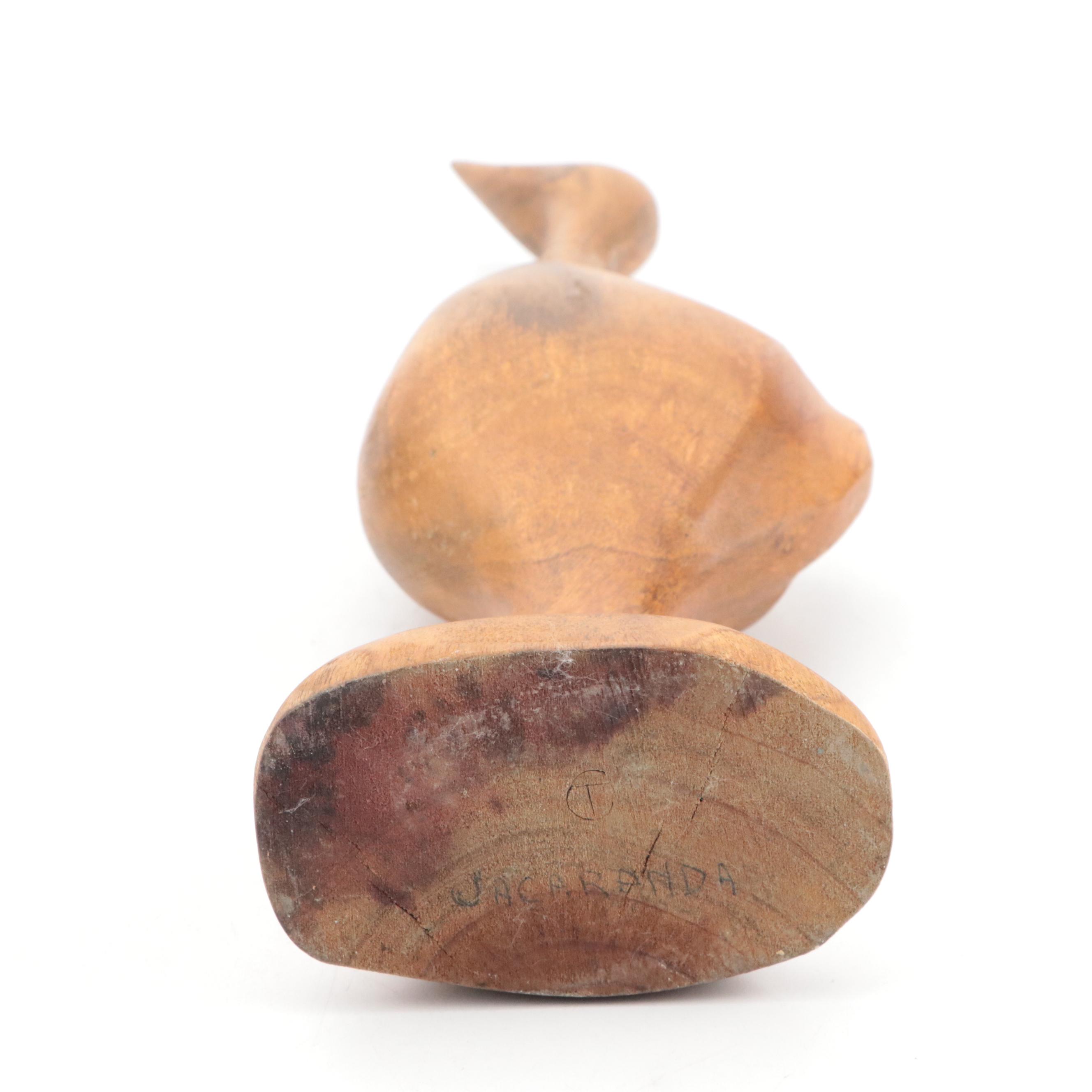 Hand-Carved Jacaranda Wood Bird Figurine with Carved and Turned Wooden Boxes