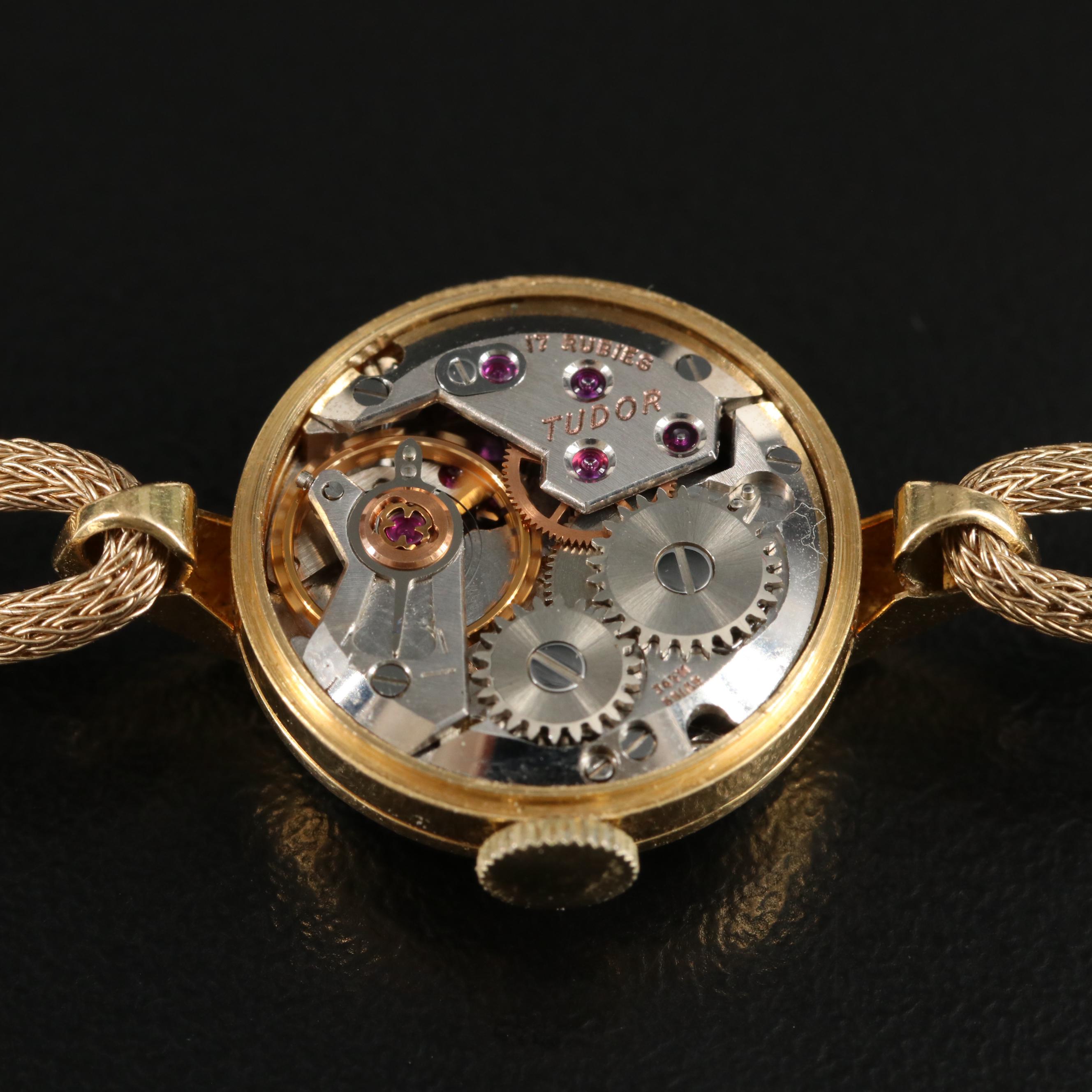 Vintage 18K Tudor Black Dial Stem Wind Watch