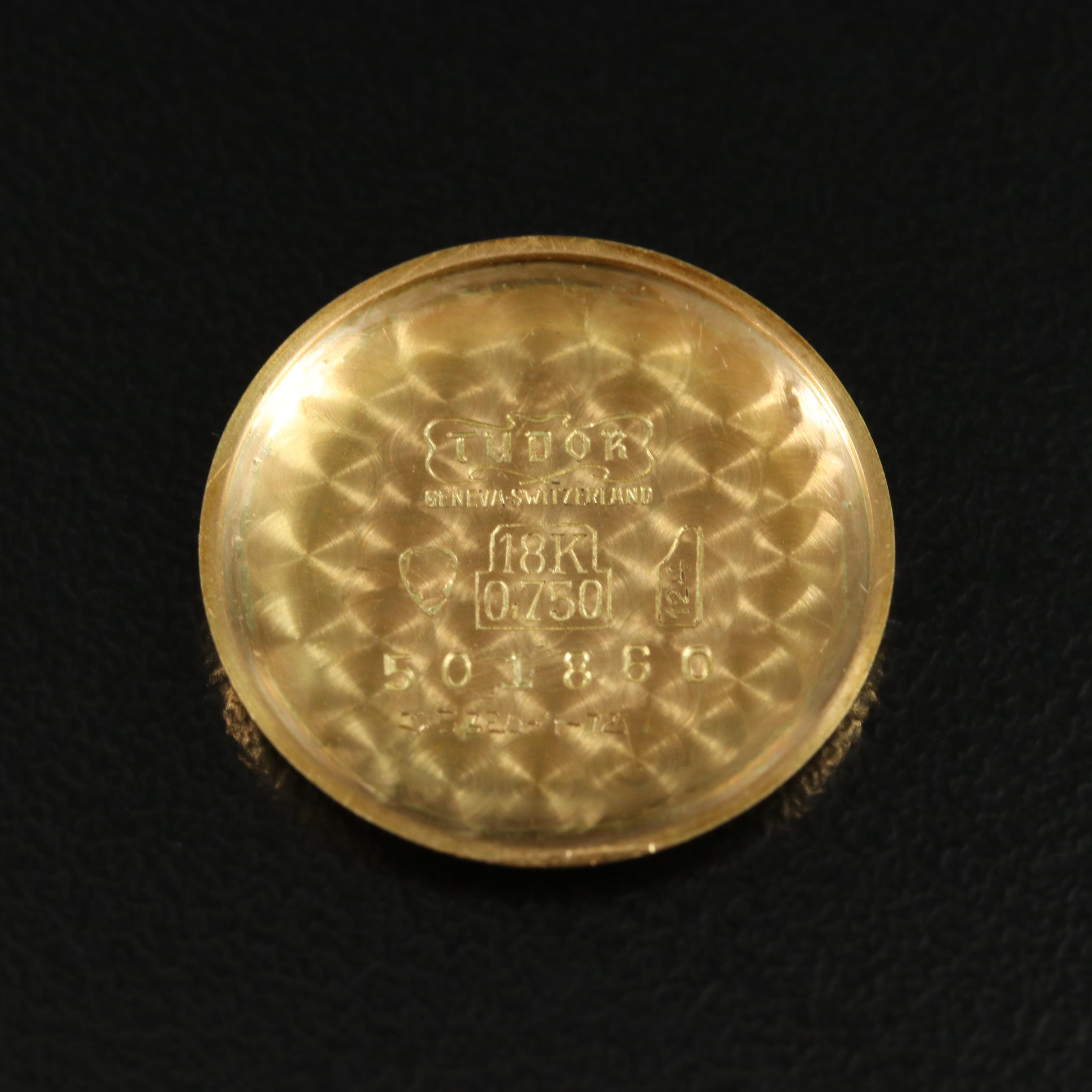 Vintage 18K Tudor Black Dial Stem Wind Watch