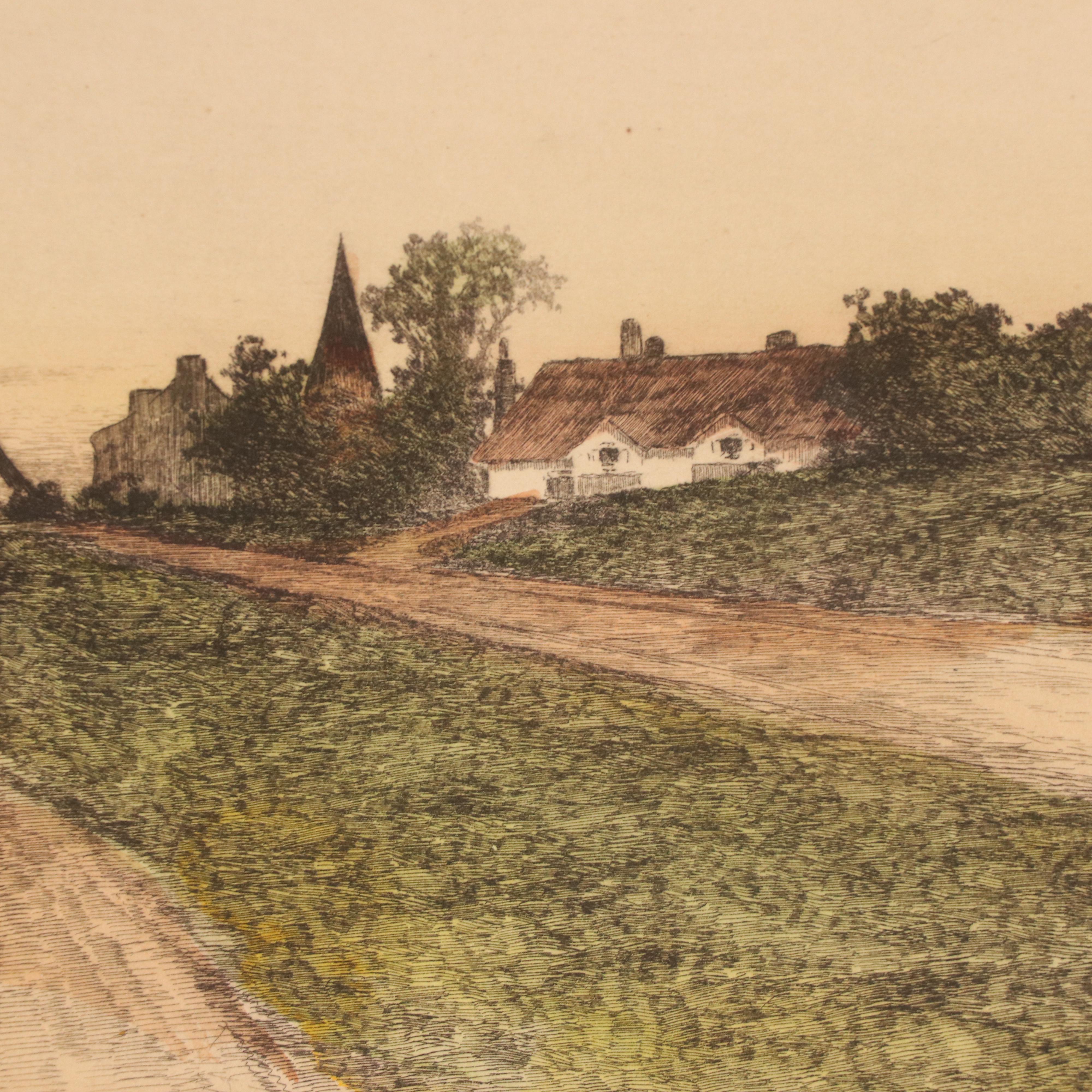 Ernest Rost Etching "The Road to the Mill," Late 19th/ Early 20th Century