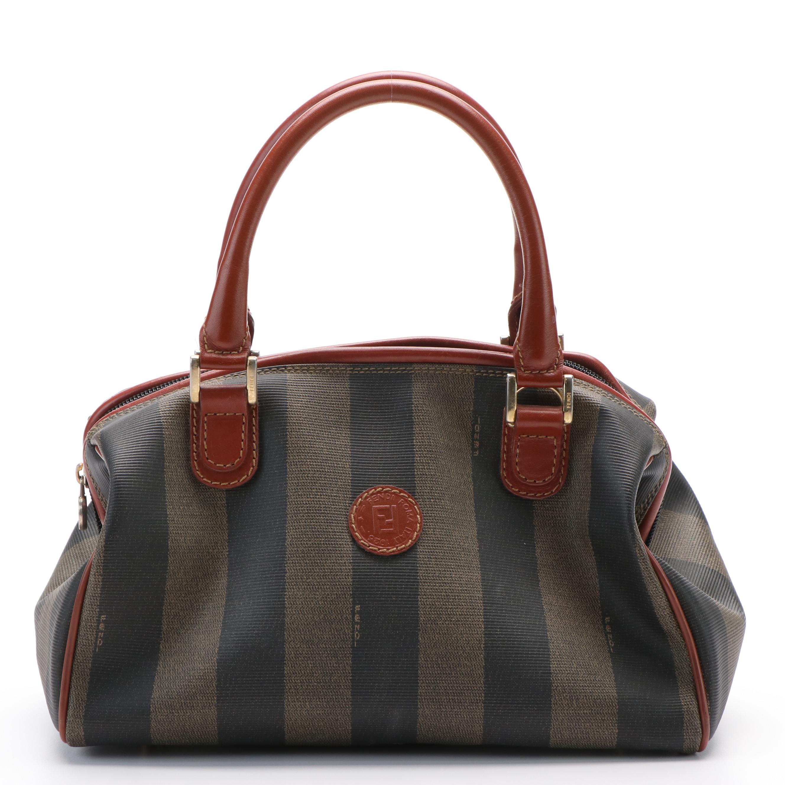 Fendi Pequin Canvas Top Handle Boston Bag