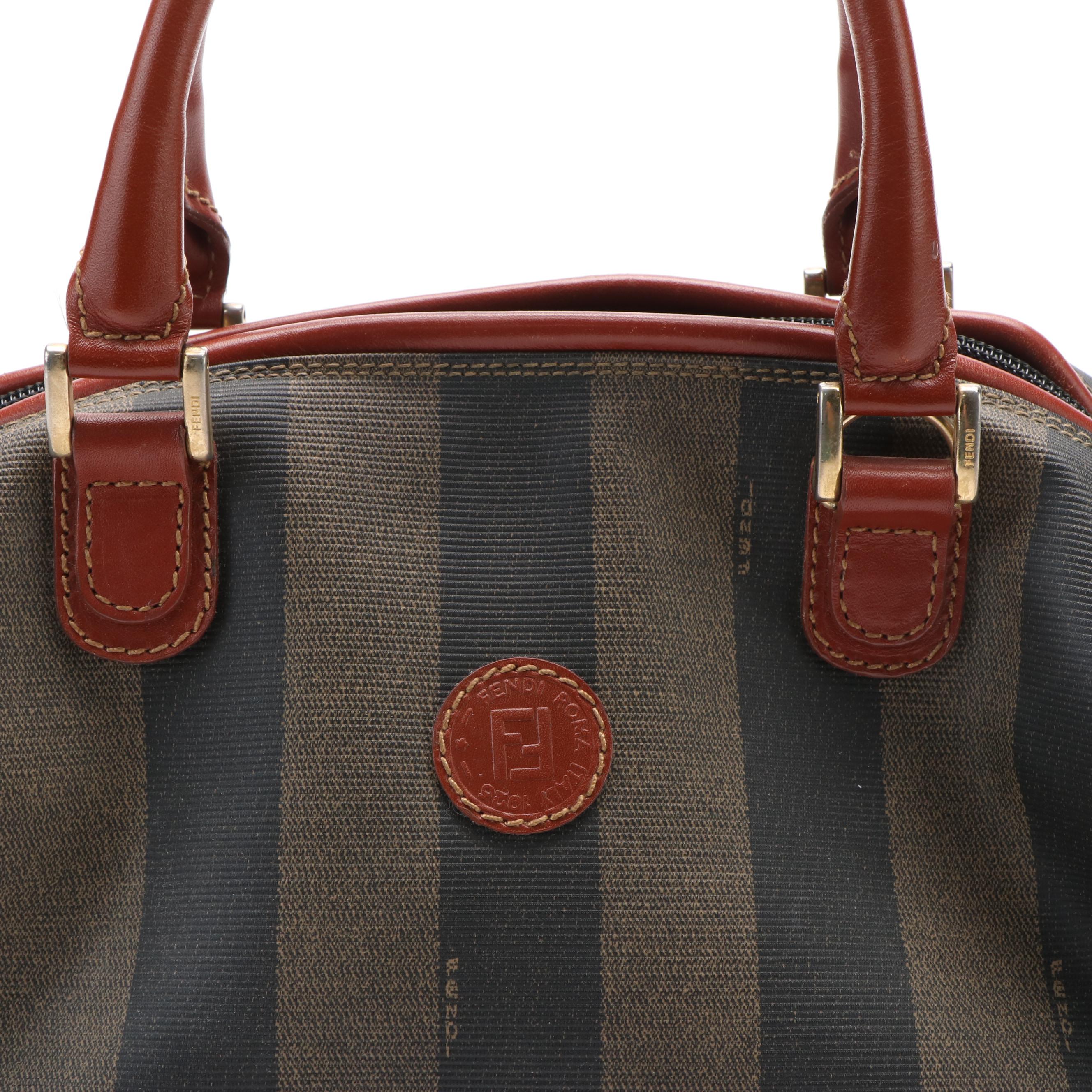 Fendi Pequin Canvas Top Handle Boston Bag