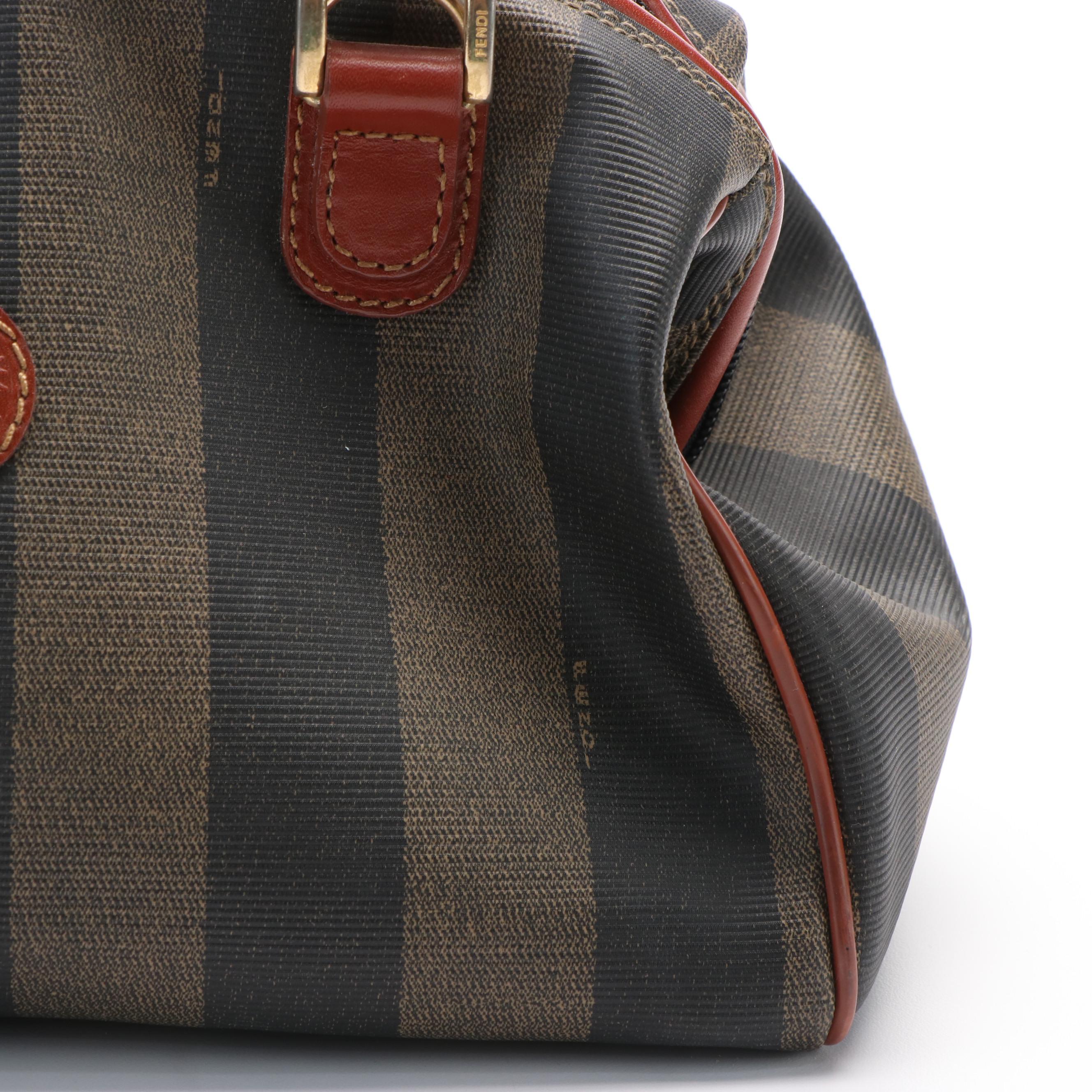 Fendi Pequin Canvas Top Handle Boston Bag